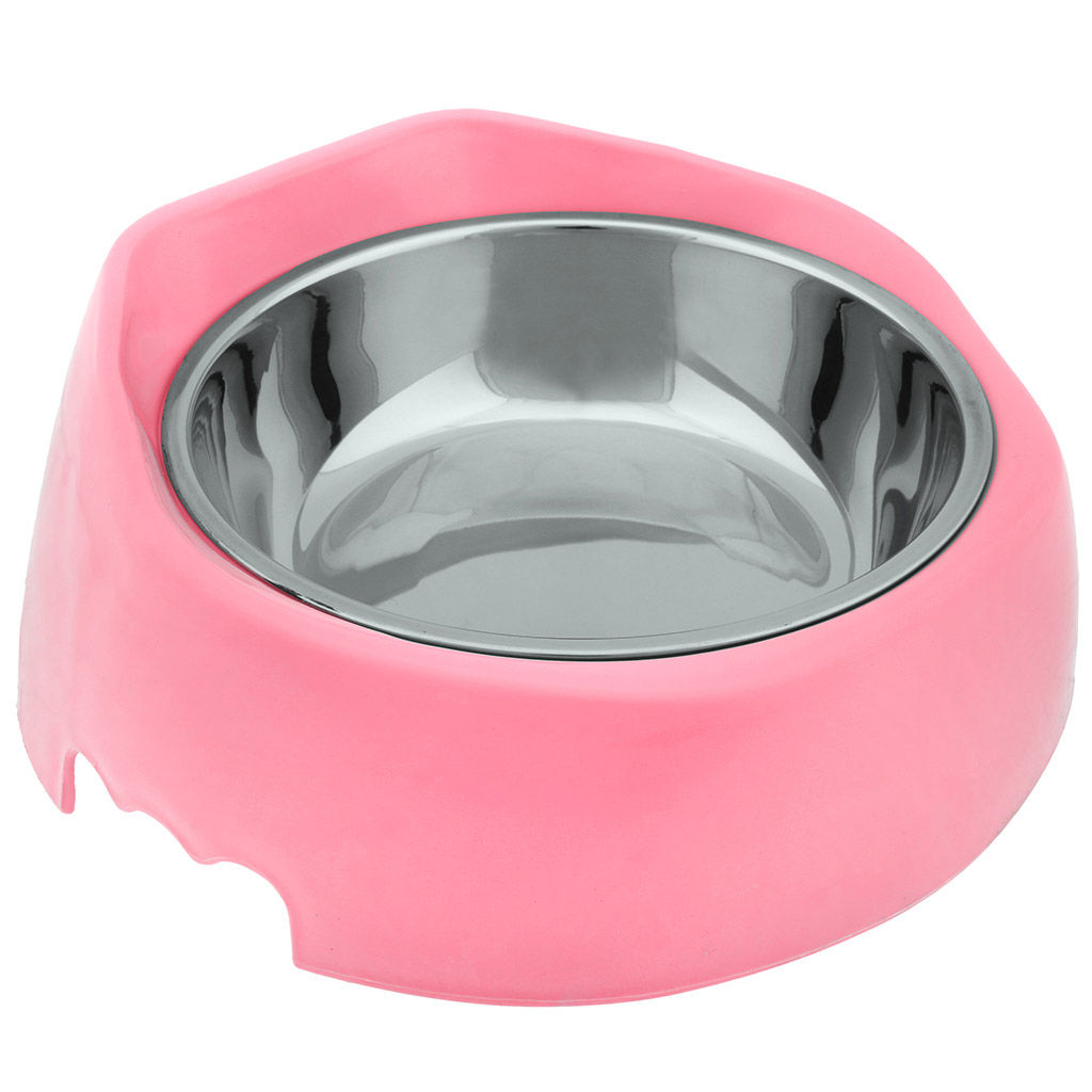 Пэт тойс (Pet toys) Миска для кормления животных из нержавеющей стали Сема 0,4л, д14см h3,9см, пластмассовая подставка 19,5х20см h5-8,4см, прорезиненные ножки, цвета в ассортименте: розовый, салатовый, бирюзовый (Китай)  фото 3
