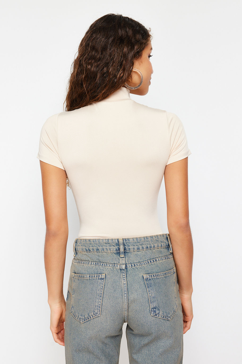 Tas Fermuarl? Dik Yaka Fermuarl? K?sa Kollu Esnek C?tc?tl? Orme Body TWOAW21BD0009