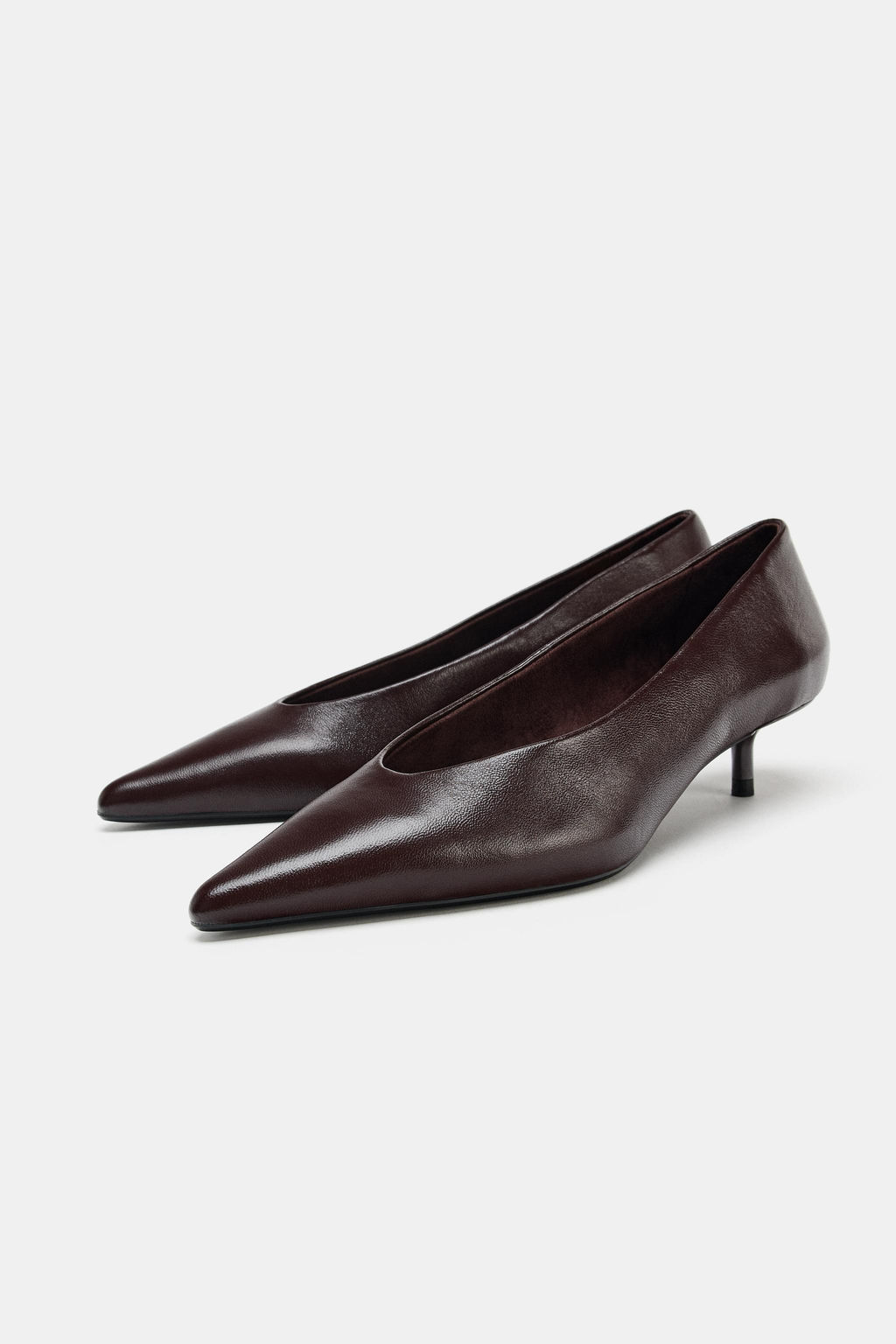 LEATHER KITTEN HEEL SHOES - Zara фото 3