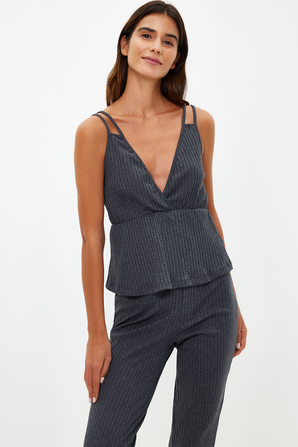 Trendyolmilla Antrasit Fitilli Ip Ask?l? Orme Pijama Tak?m? THMSS21PT0125  фото 2