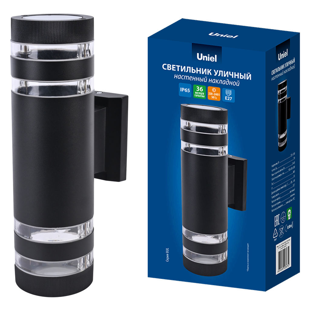 UUL-S20A 2x60W/E27 IP65 BLACK Светильник уличный, под две лампы Е27. Архитектурный накладной. Корпус черный. TM Uniel