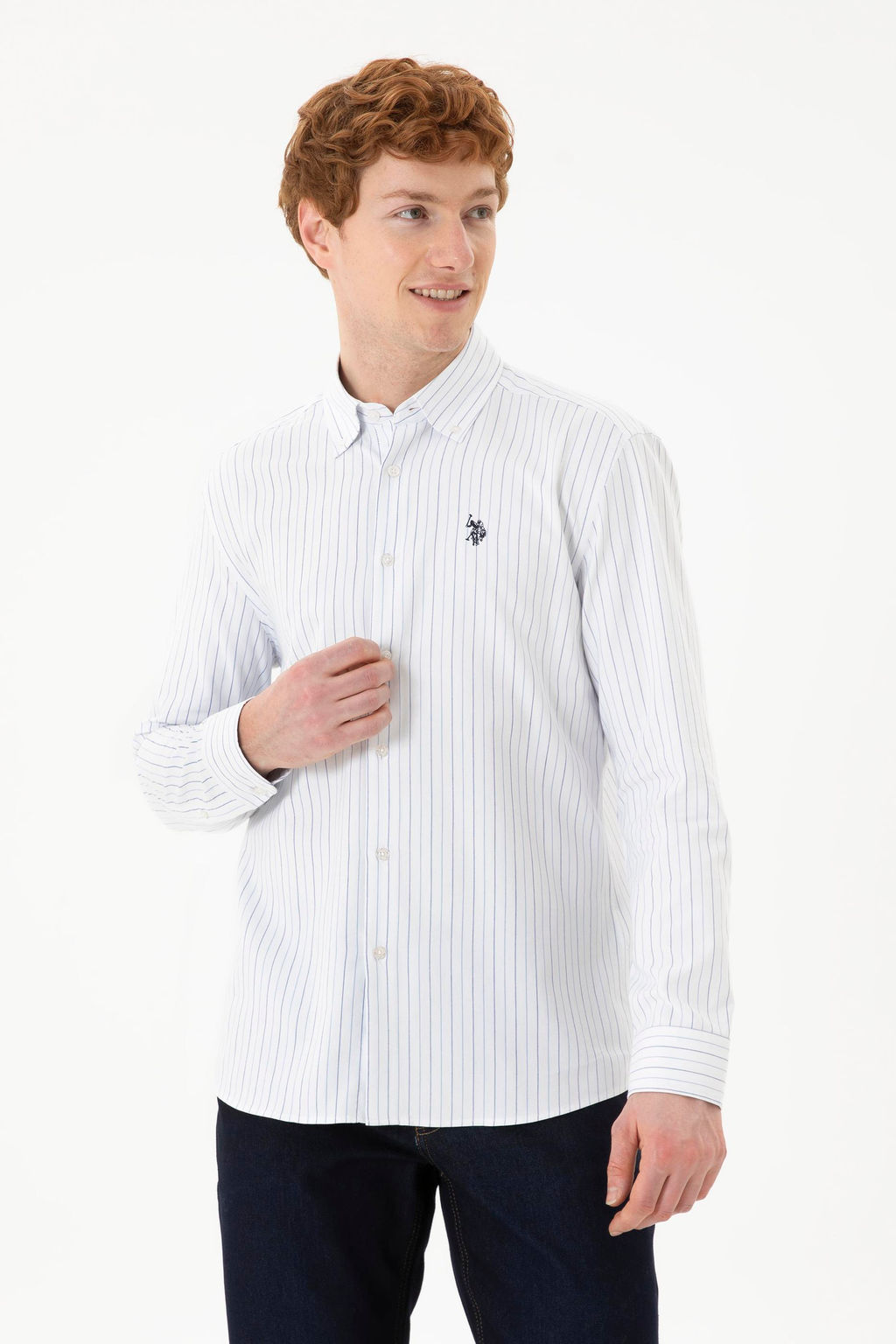 Мужская белая рубашка в синюю полоску - U.s. polo assn фото 8
