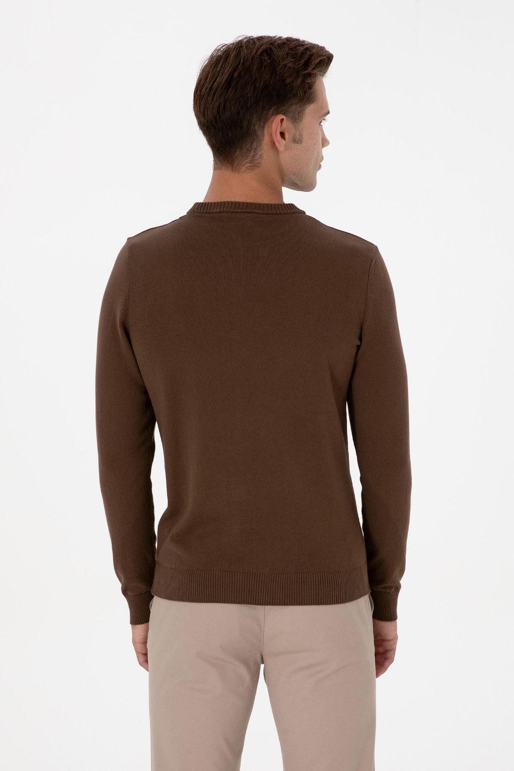 Erkek Slim Fit Bisiklet Yaka Kahverengi Basic Kazak - U.s. polo assn фото 5