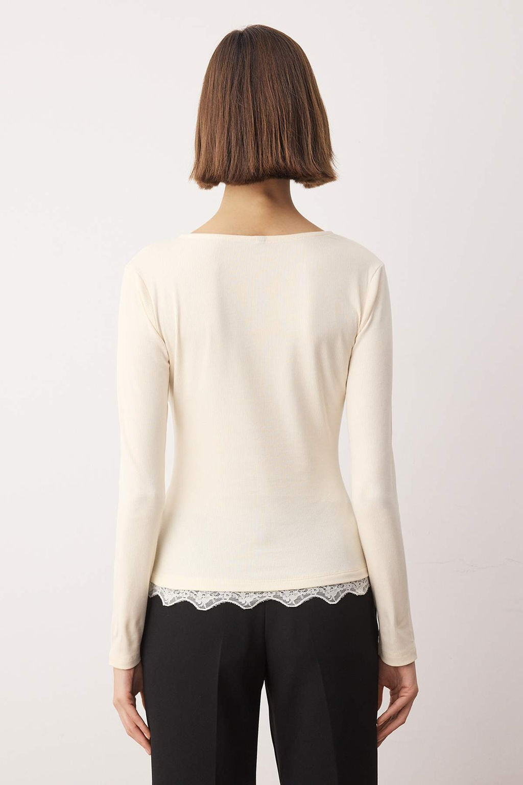 Ekru Fitilli Dantel Detayl? Fitted/Vucuda Oturan Orme Bluz TWOAW26BZ00302 - Trendyolmilla фото 4