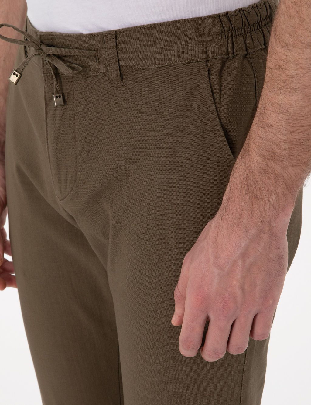Haki Slim Fit Keten G_r_n_ml_ Kanvas Pantolon