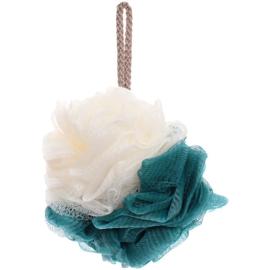 Цена за 4 шт. Мочалка для тела "Premium - NATARIO", цвет белый / бирюзовый, 19*12см, 50гр (зип пакет и наклейка Ultramarine)