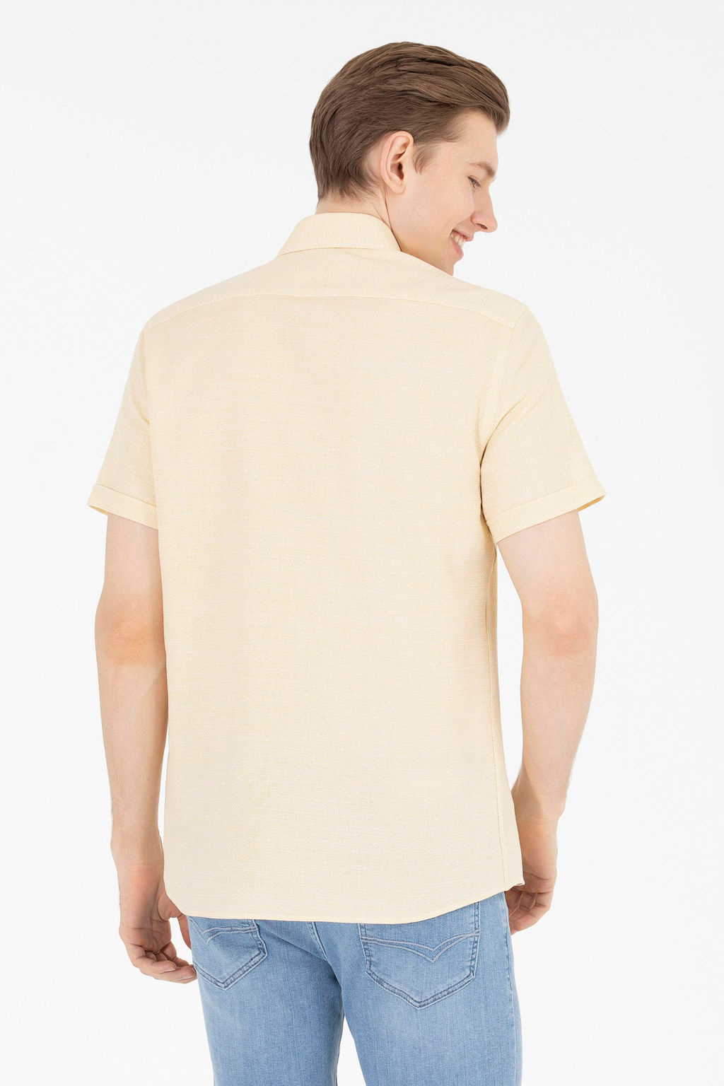 U. S. Polo Assn / Мужская светло-желтая рубашка с коротким рукавом - U.s. polo assn фото 5