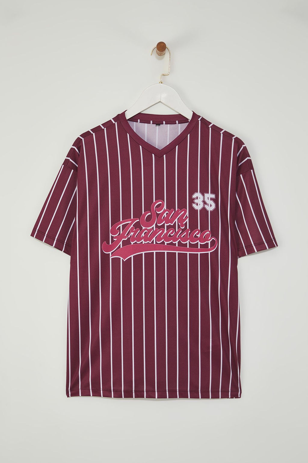 TRENDYOLMILLA Bordo Cizgili Ve Slogan Bask?l? Oversize/Genis Kal?p Orme T-Shirt TWOSS25TS00119 фото 5