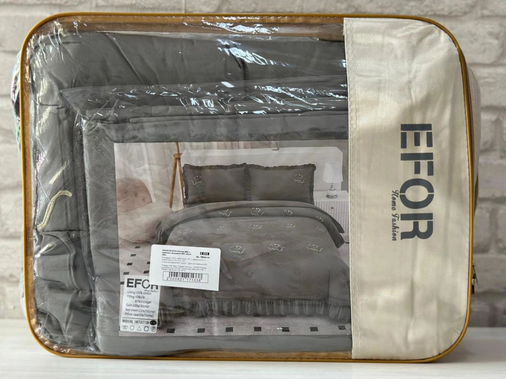 КПБ EFOR SATIN Эмилия (№2) с одеялом с вышивкой GRY серый евро