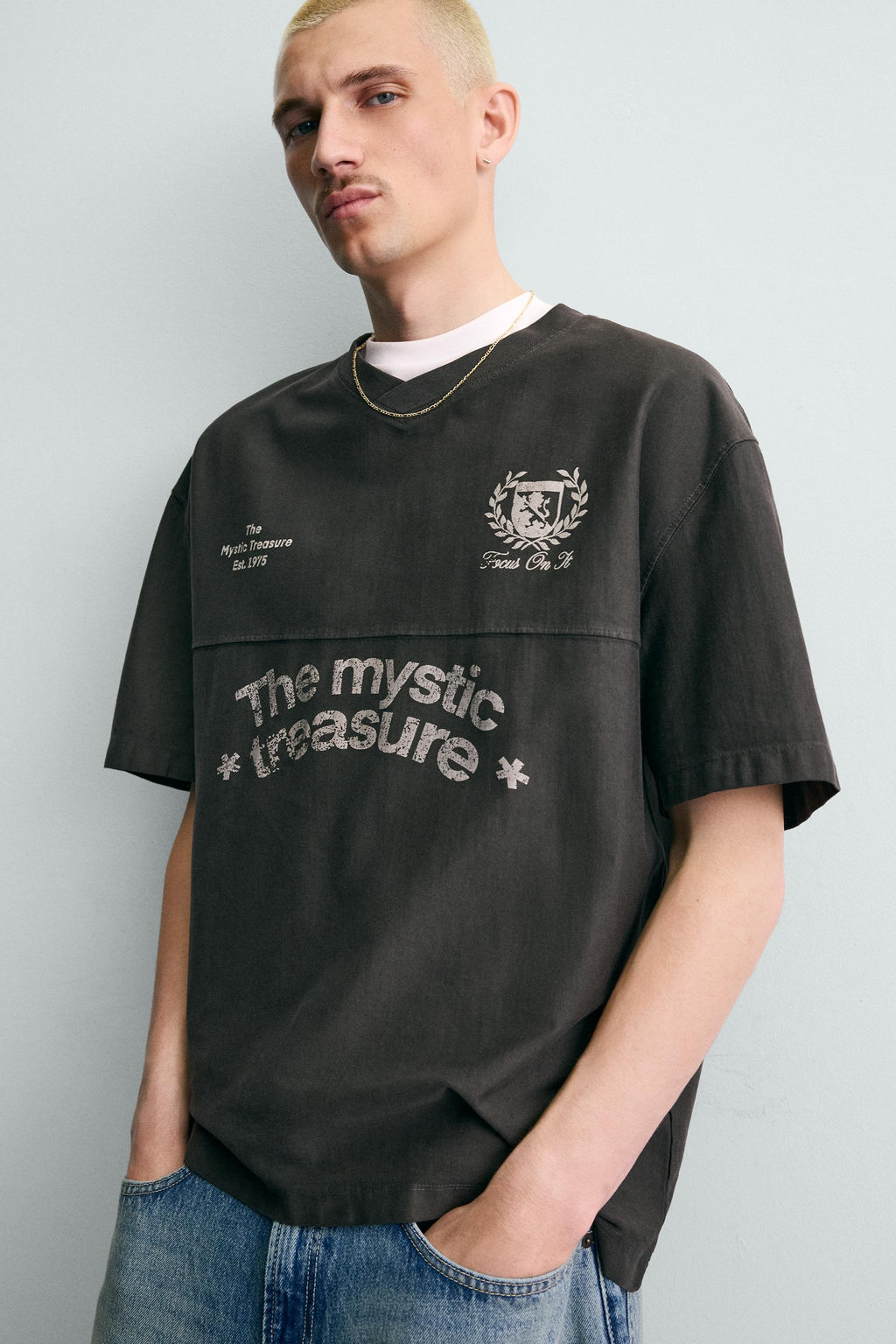 CAMISETA LAVADA ESTAMPADOS / Gris antracita - Zara фото 5