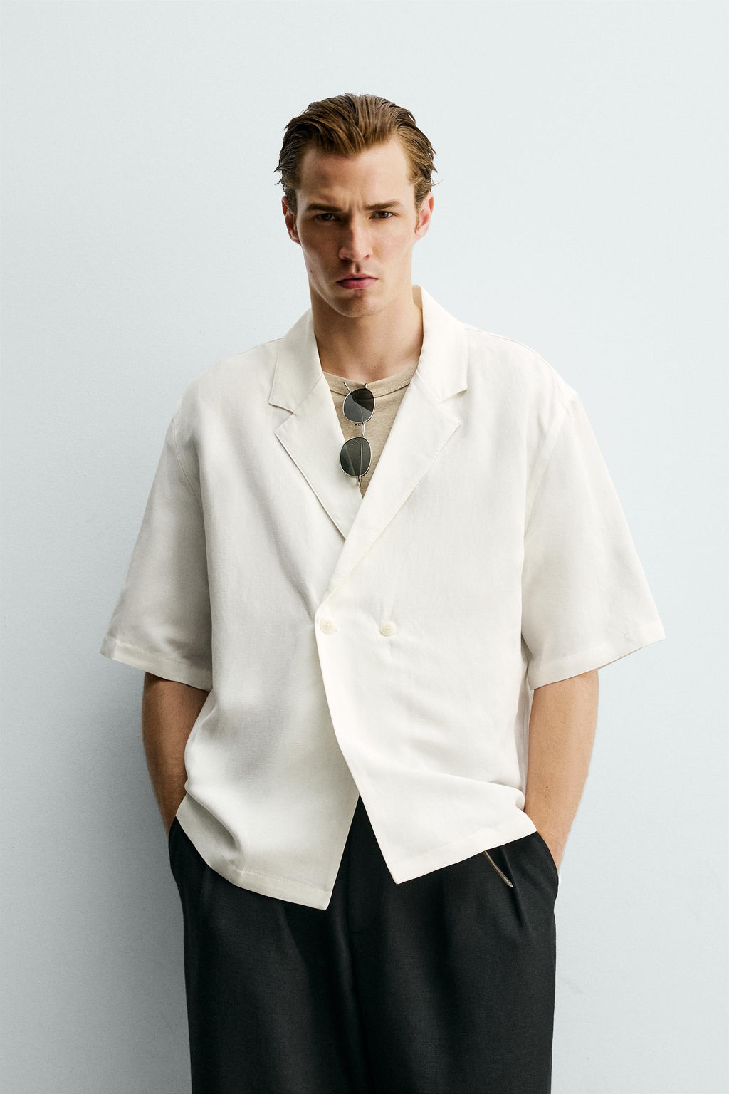 CAMISA KIMONO VISCOSA - LINO / Blanco roto - Zara фото 2