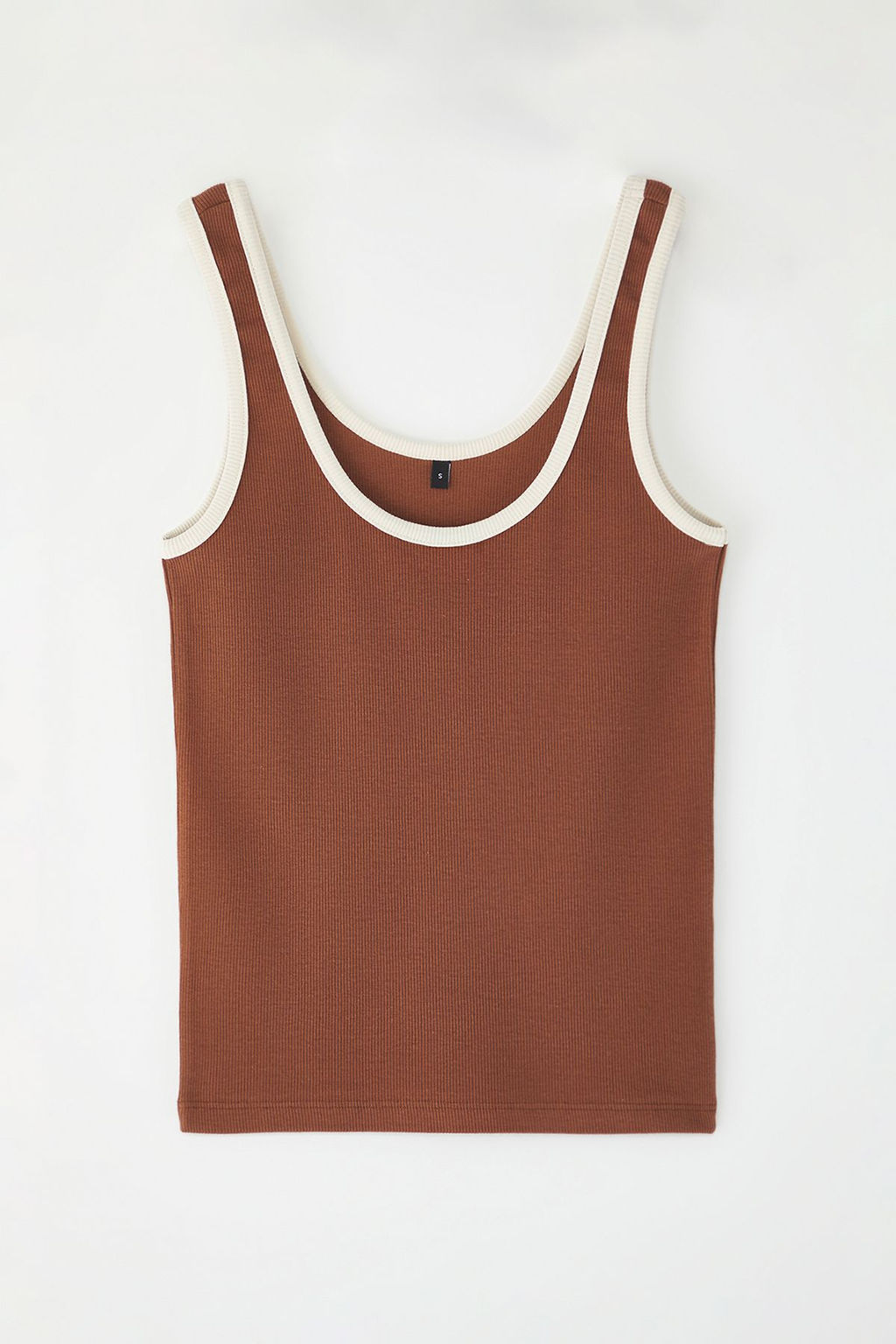 Kahverengi Renk Bloklu Fitted/Vucuda Oturan Havuz Yaka Fitilli Esnek Orme Atlet TWOSS22AL0042