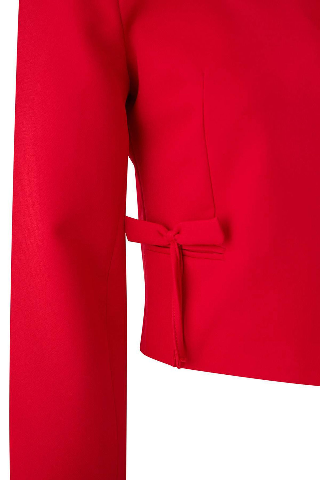 K?rm?z? Fiyonk/Kurdele Detayl? Gomlek Yakal? Crop Dokuma Blazer Ceket TWOAW25BC00018