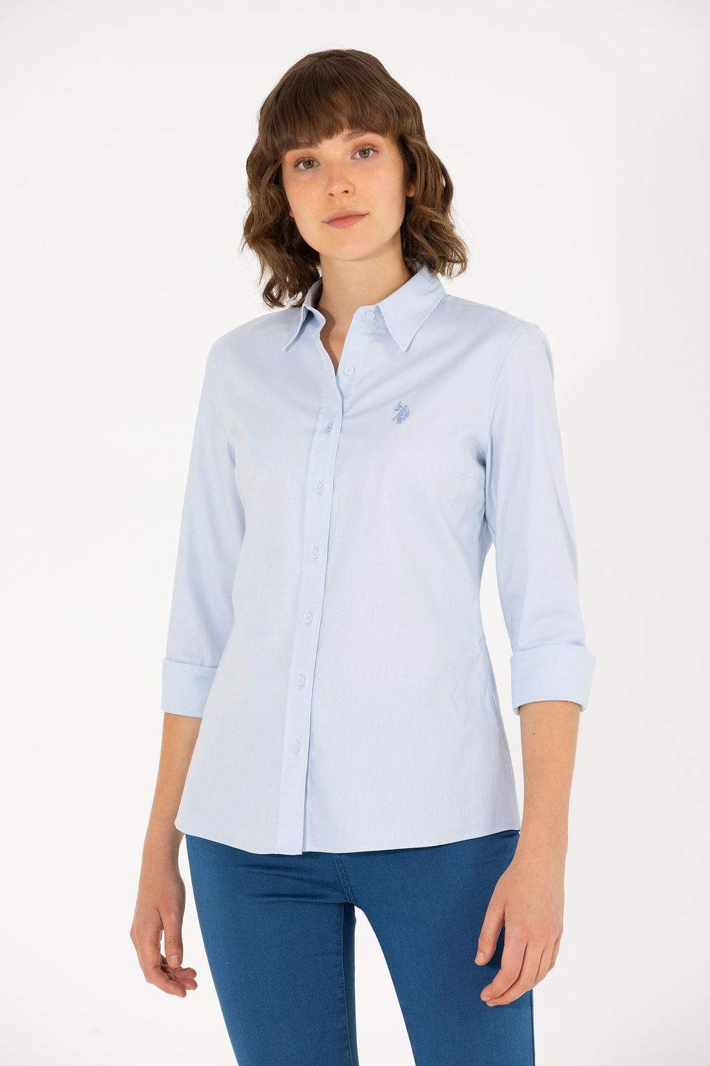 U. S. Polo Assn Женская голубая базовая рубашка с длинным рукавом - U.s. polo assn фото 3