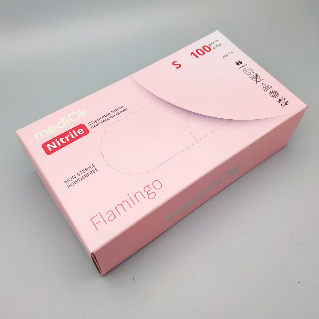 Mediok Перчатки нитриловые смотровые одноразовые неопудренные / Nitrile Optima, размер S, розовый фламинго, 50 пар (100 штук) фото 2