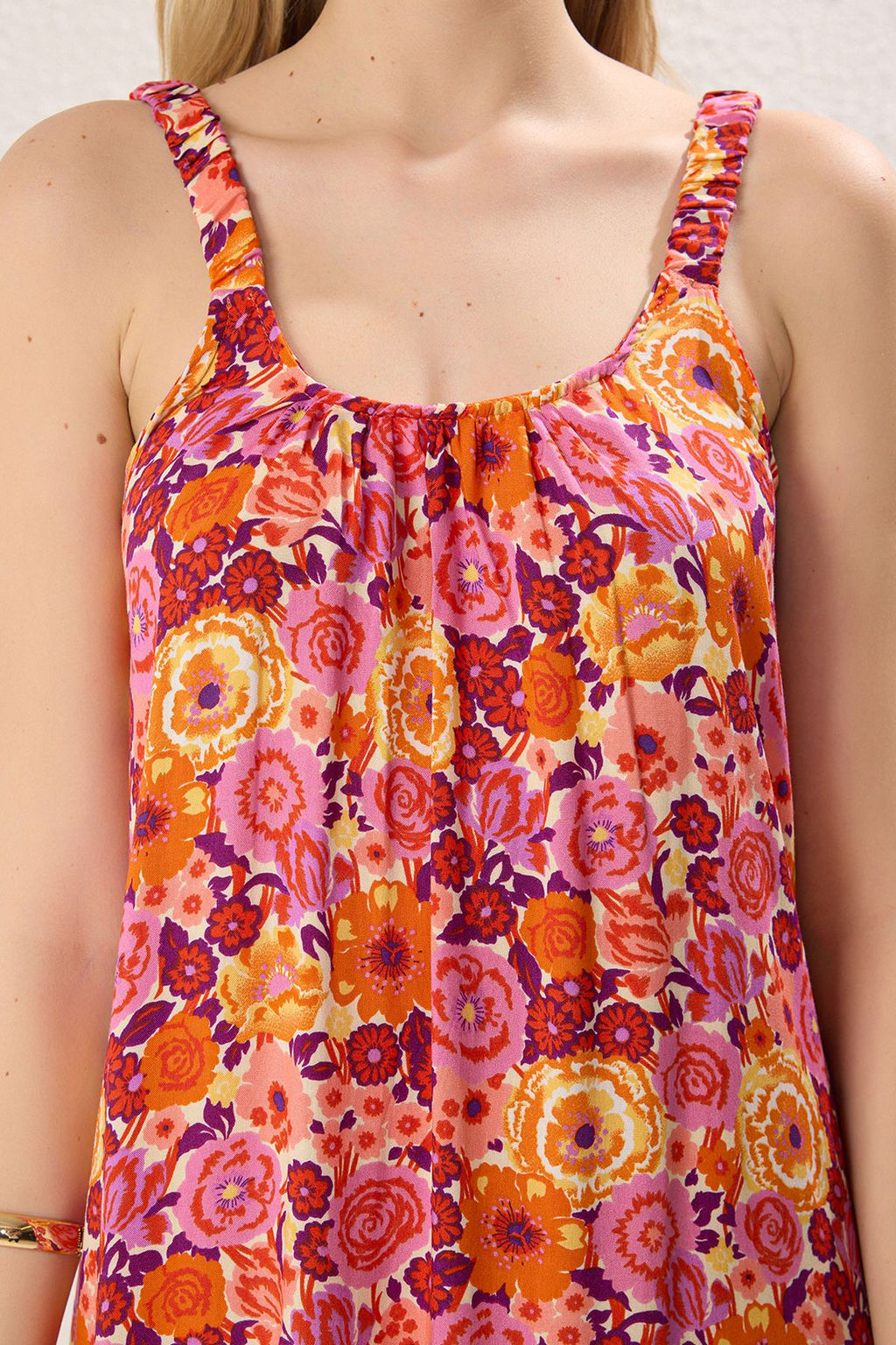 Fusya Cicek Desenli Rahat Kesim Maxi Dokuma Elbise TWOSS25EL00671 - Trendyolmilla фото 3