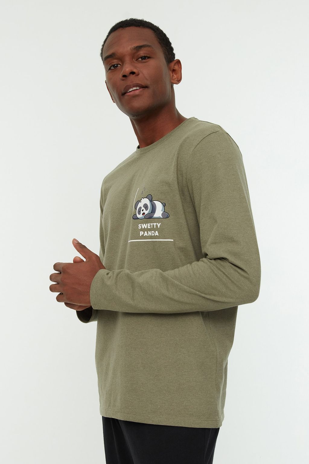 TRENDYOL MAN Haki Regular Fit Bask?l? Pijama Tak?m? TMNAW22PT0757 - Trendyolmilla фото 2