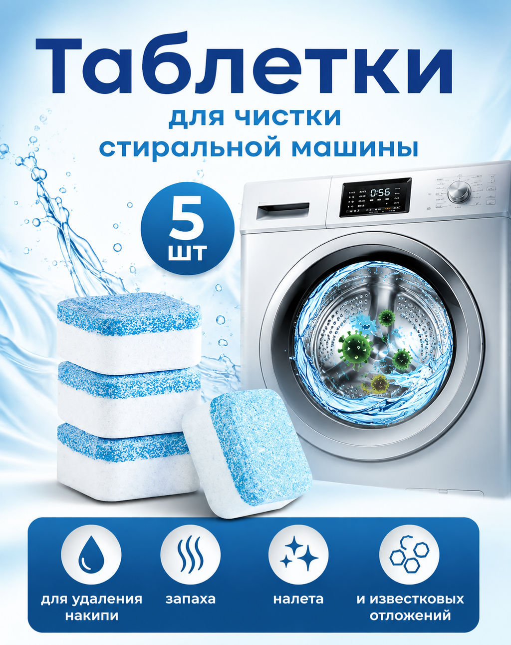 Таблетки для чистки стиральной машины (5 шт.) - Home фото 9