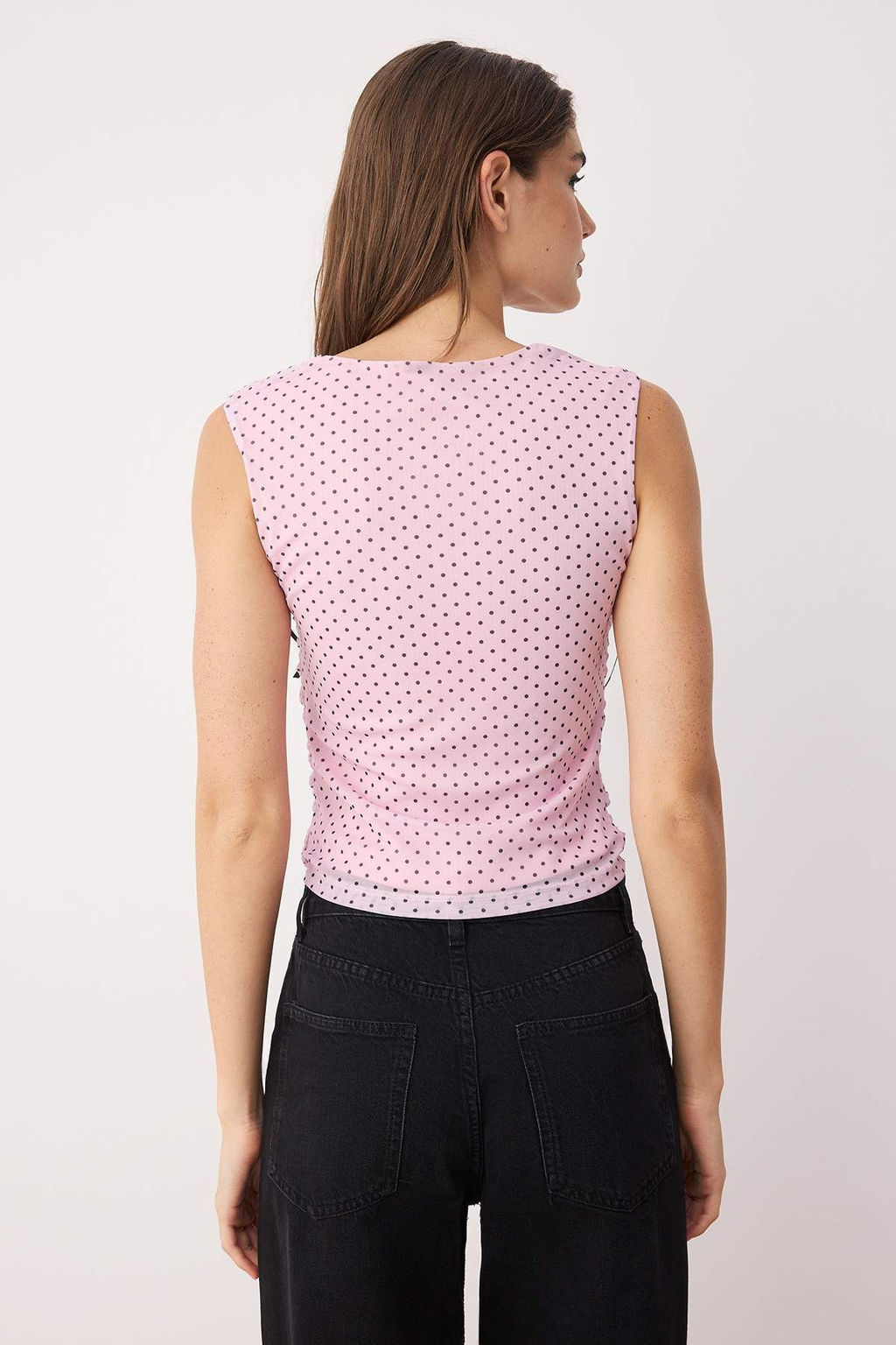 Trendyolmilla Kahverengi Astarl? Leopar Bask?l? Tul Vucuda Oturan Crop Fiyonk Detayl? Orme Bluz TWOSS25BZ00033  фото 4