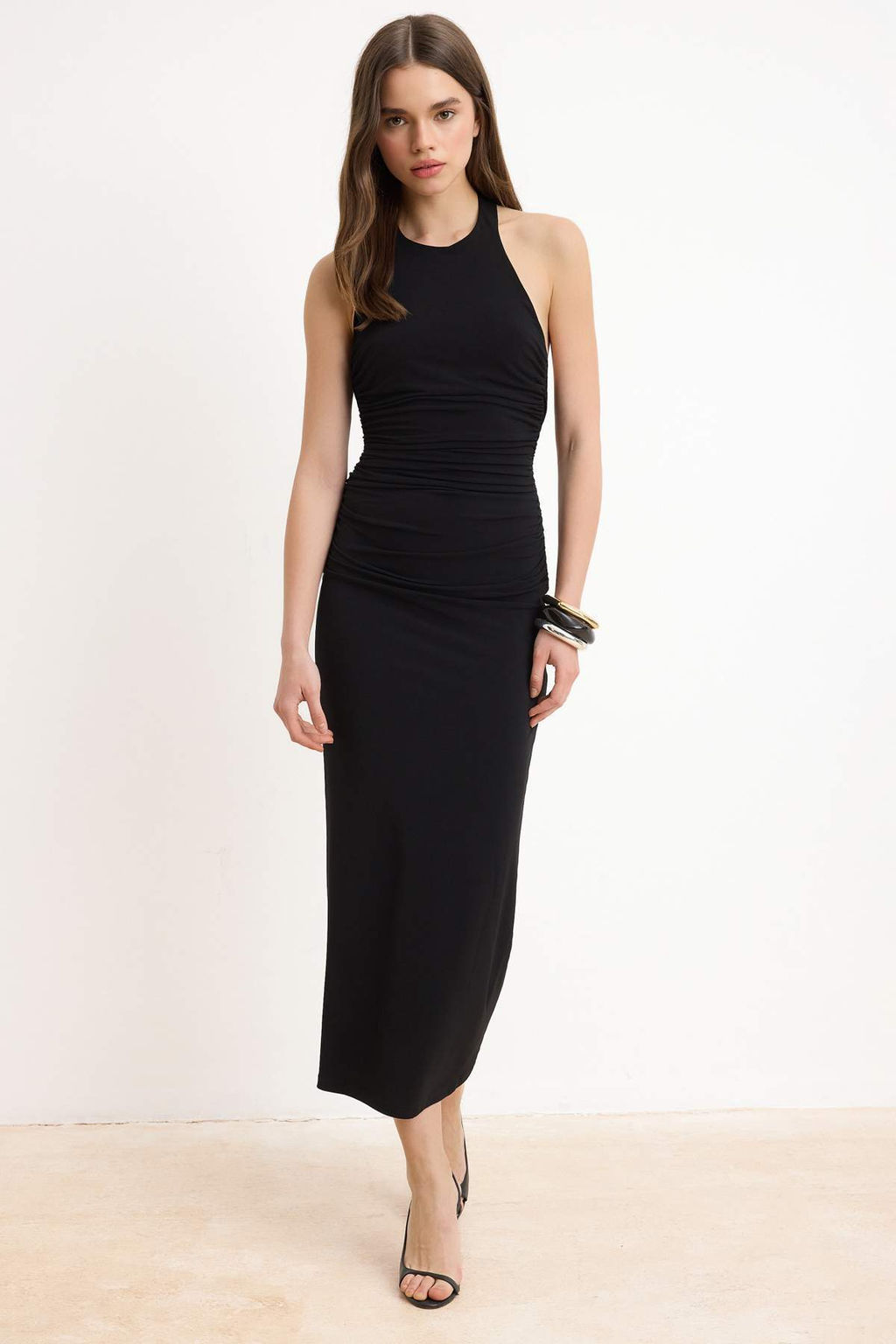 TRENDYOLMILLA Yag Yesil Duz Buzgu / Drape Midi Burgu Detayl? Esnek Orme Elbise TWOSS25EL00676  фото 10