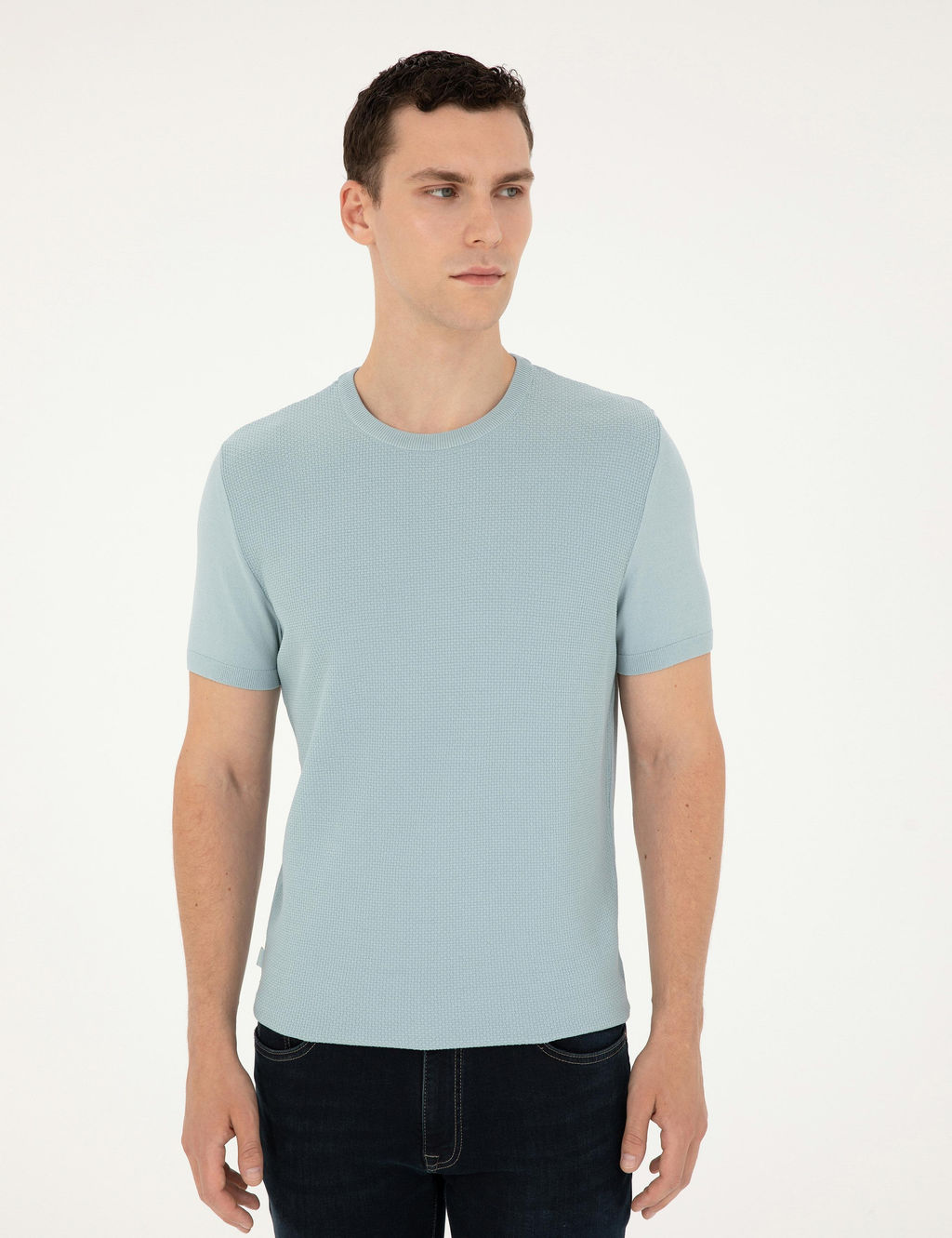 A__k Mavi Slim Fit Bisiklet Yaka Triko Ti__rt - Pierre cardin фото 3