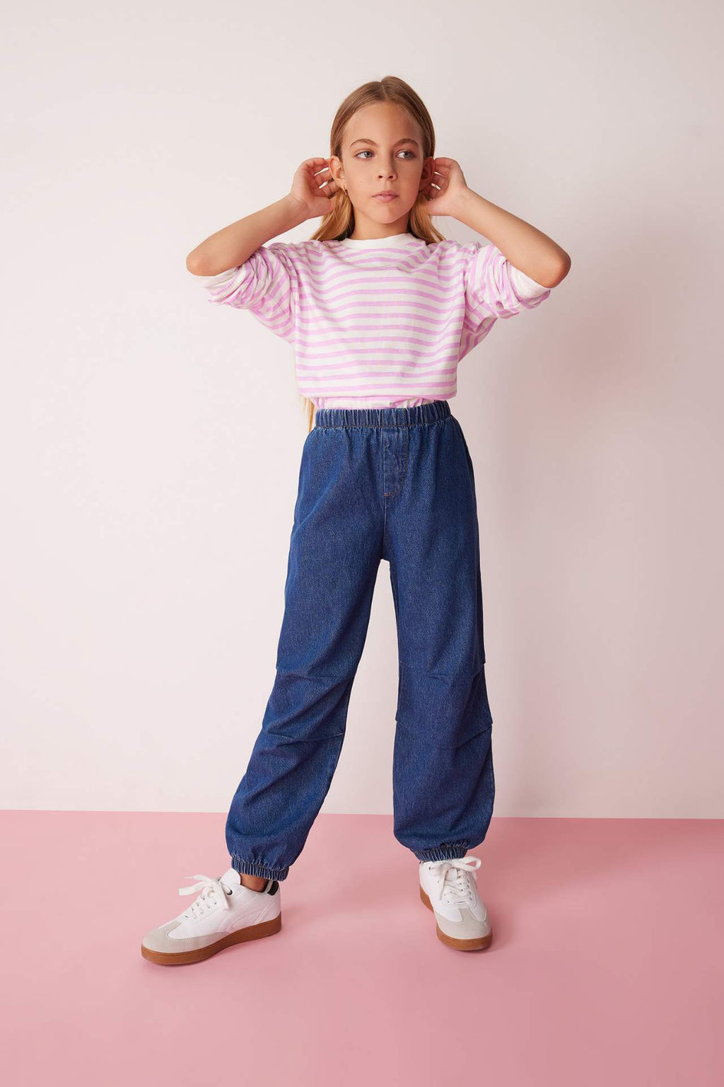 K?z Cocuk Beli ve Pacas? Lastikli Cepli Parasut Jogger Jean Pantolon - Defacto фото 2