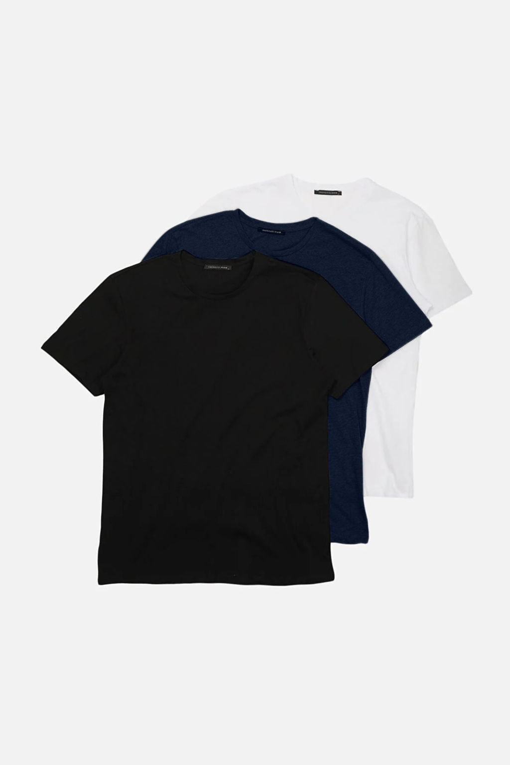 Lacivert-Siyah-Beyaz Slim/Dar Bisiklet Yaka Basic %100 Pamuklu 3lu Paket T-Shirt TMNSS19BO0007