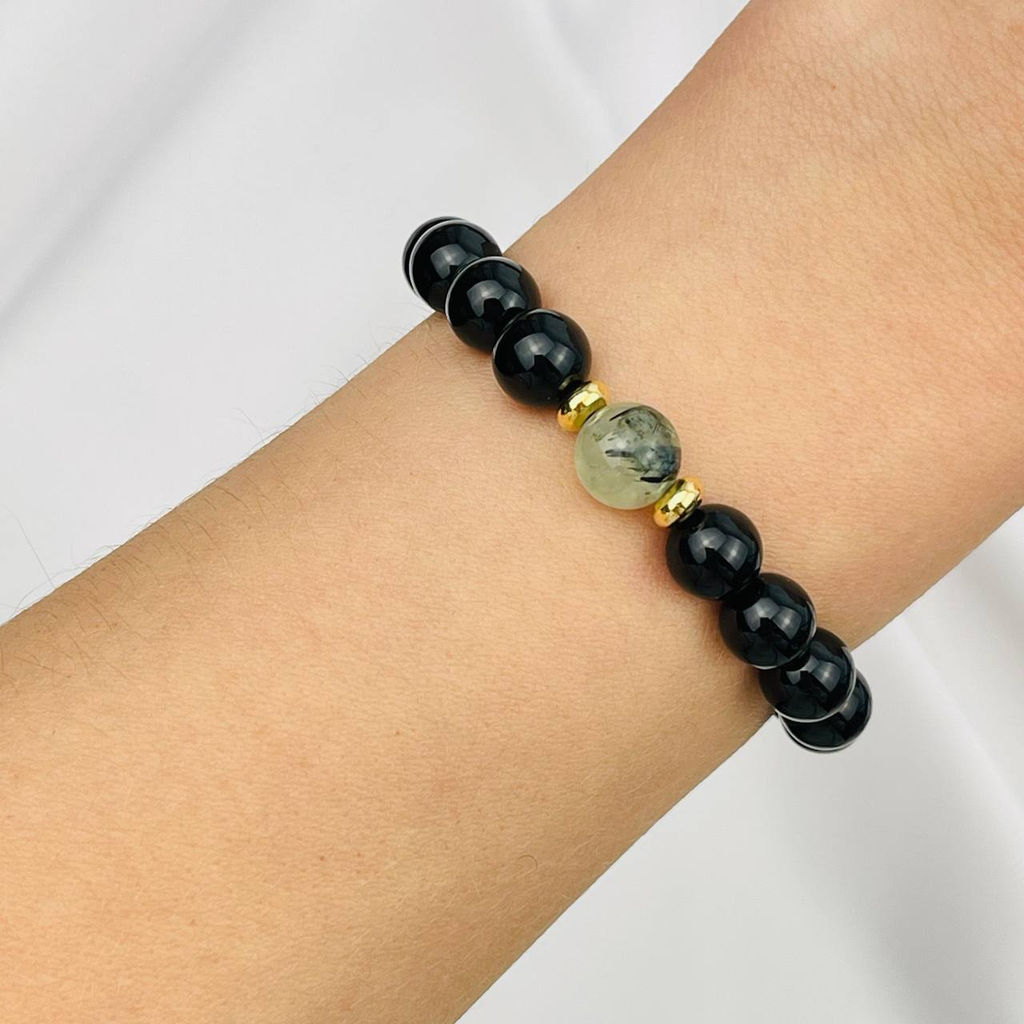 Браслет из черного Агата с Пренитом 19 см