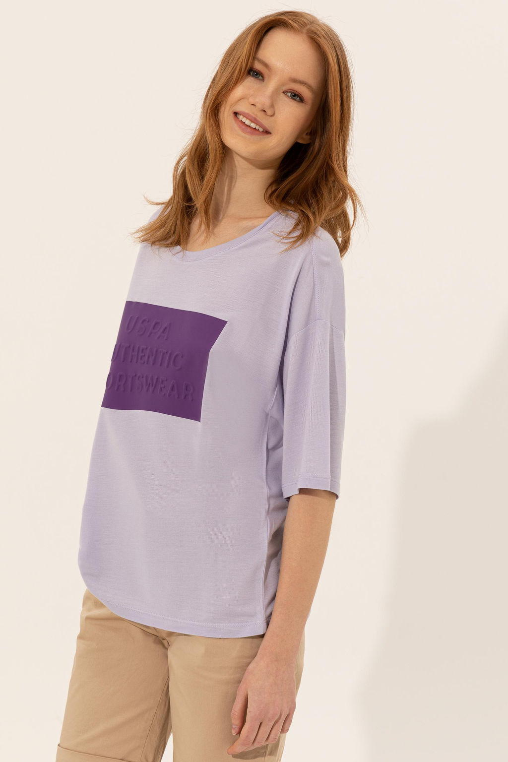 Женская сиреневая футболка оверсайз с круглым вырезом Неожиданная скидка в корзине - U.s. polo assn фото 3