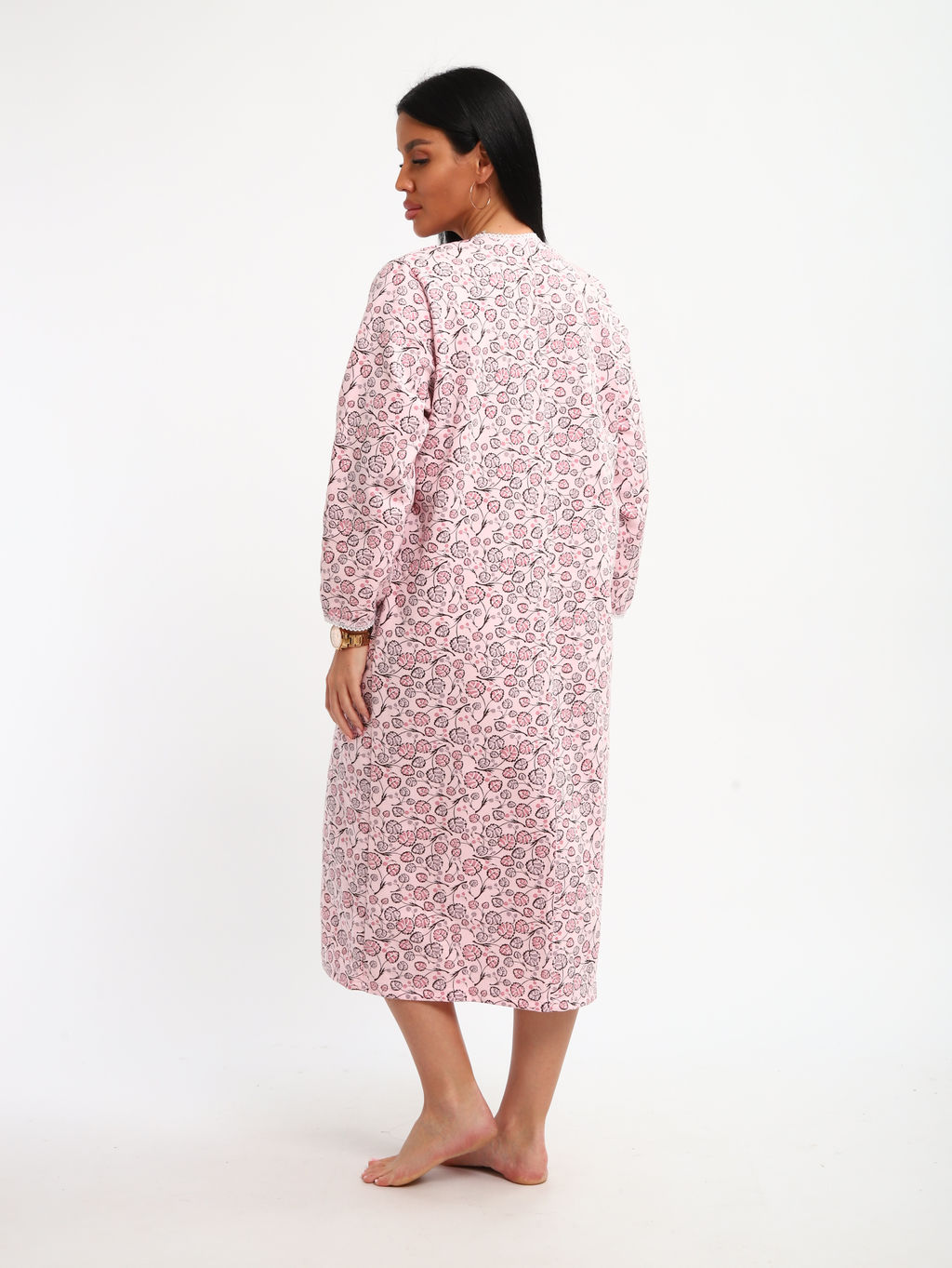 М37 Сорочка теплая футер (листья на розовом новый)