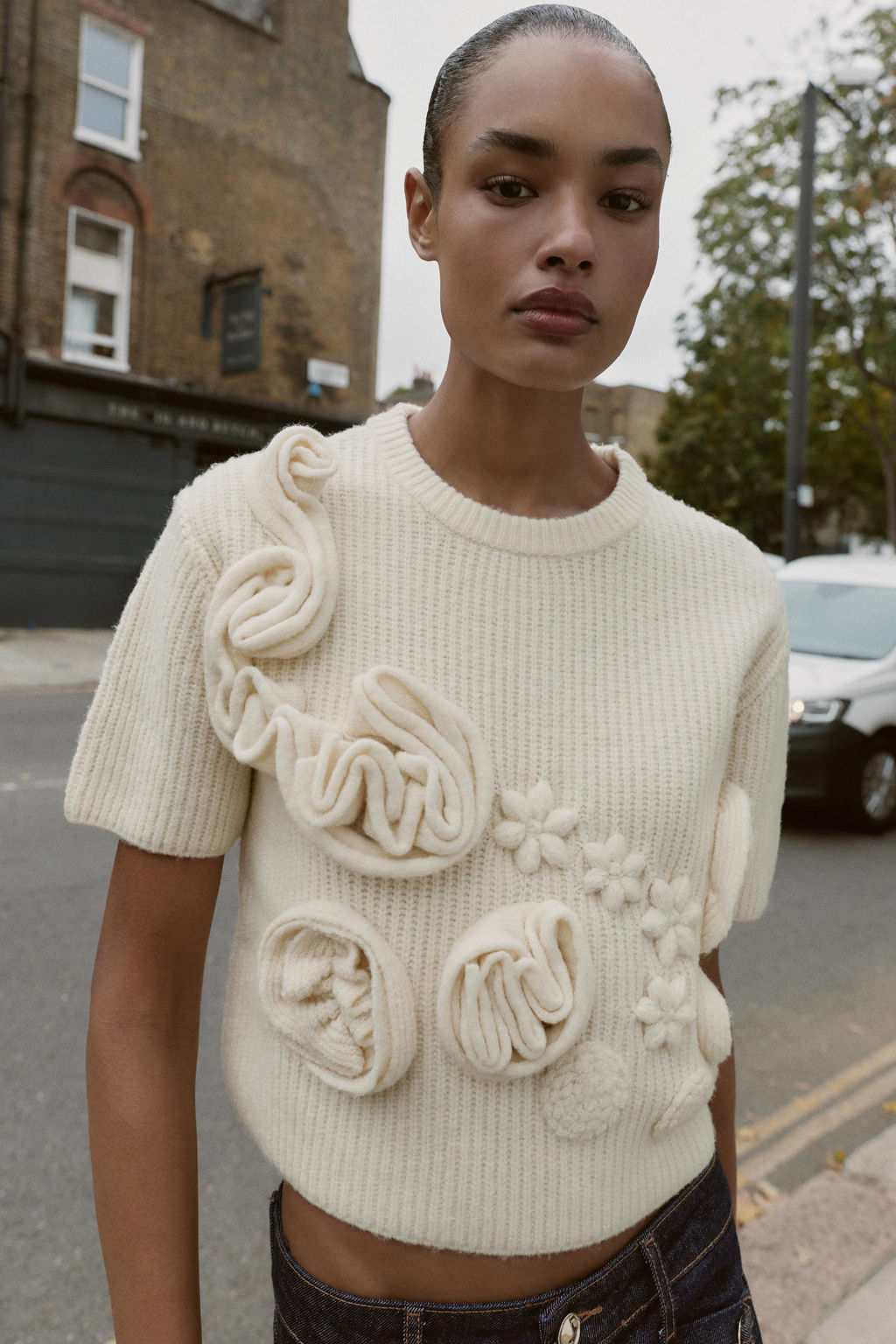 KNITTED TEXTURED FLORAL JUMPER - Zara фото 2