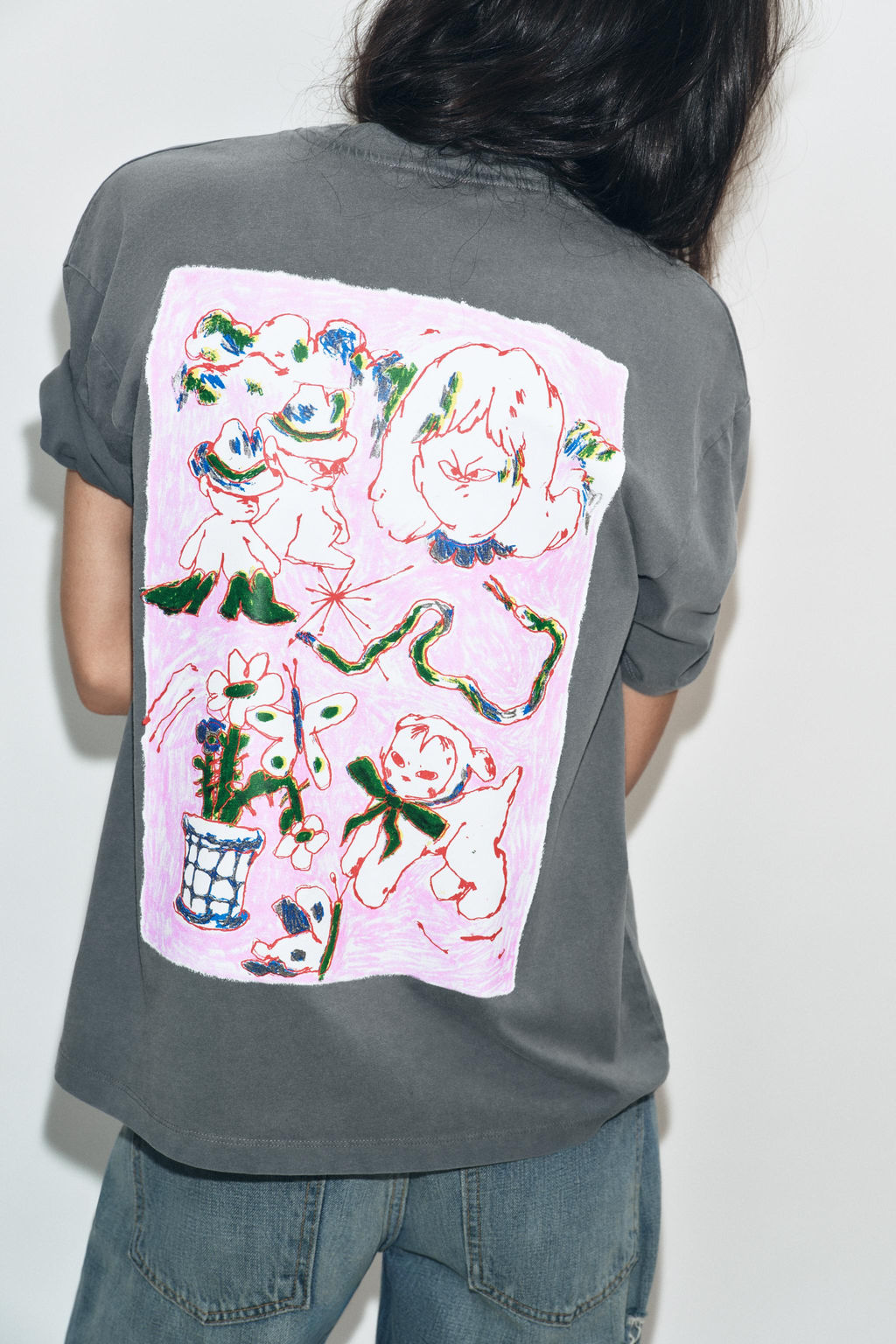 CAMISETA EFECTO LAVADO PAULA GRENOUILLE / Gris antracita