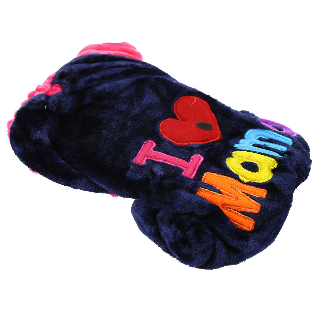 Пэт тойс (Pet toys) Одежда для собаки Комбинезон I Mama/Papa с капюшоном, с принтом, на кнопках, р-р XL 43-45см, длина спинки 34см/обхват груди 48см/обхват шеи 34см, цвет-синий с розовым, плюш (100% полиэстер) (Китай) - Домашняя мода фото 3