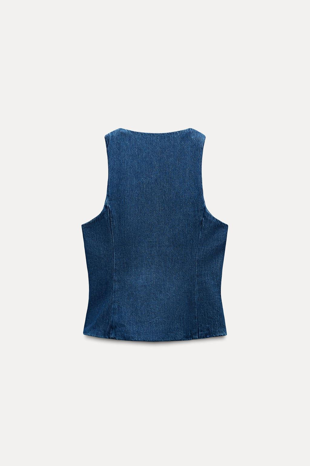 Z1975 DENIM WAISTCOAT WITH COVERED BUTTONS - Zara фото 3