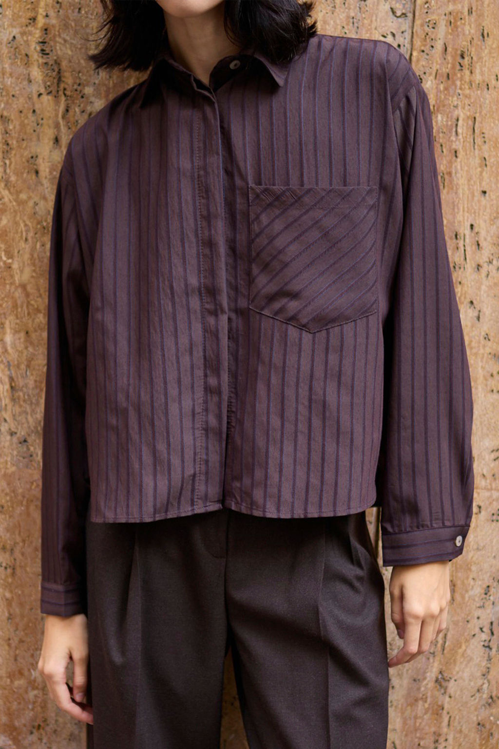 Kahverengi Cizgili Oversize Dokuma Gomlek TWOAW26GO00138 - Trendyolmilla фото 3