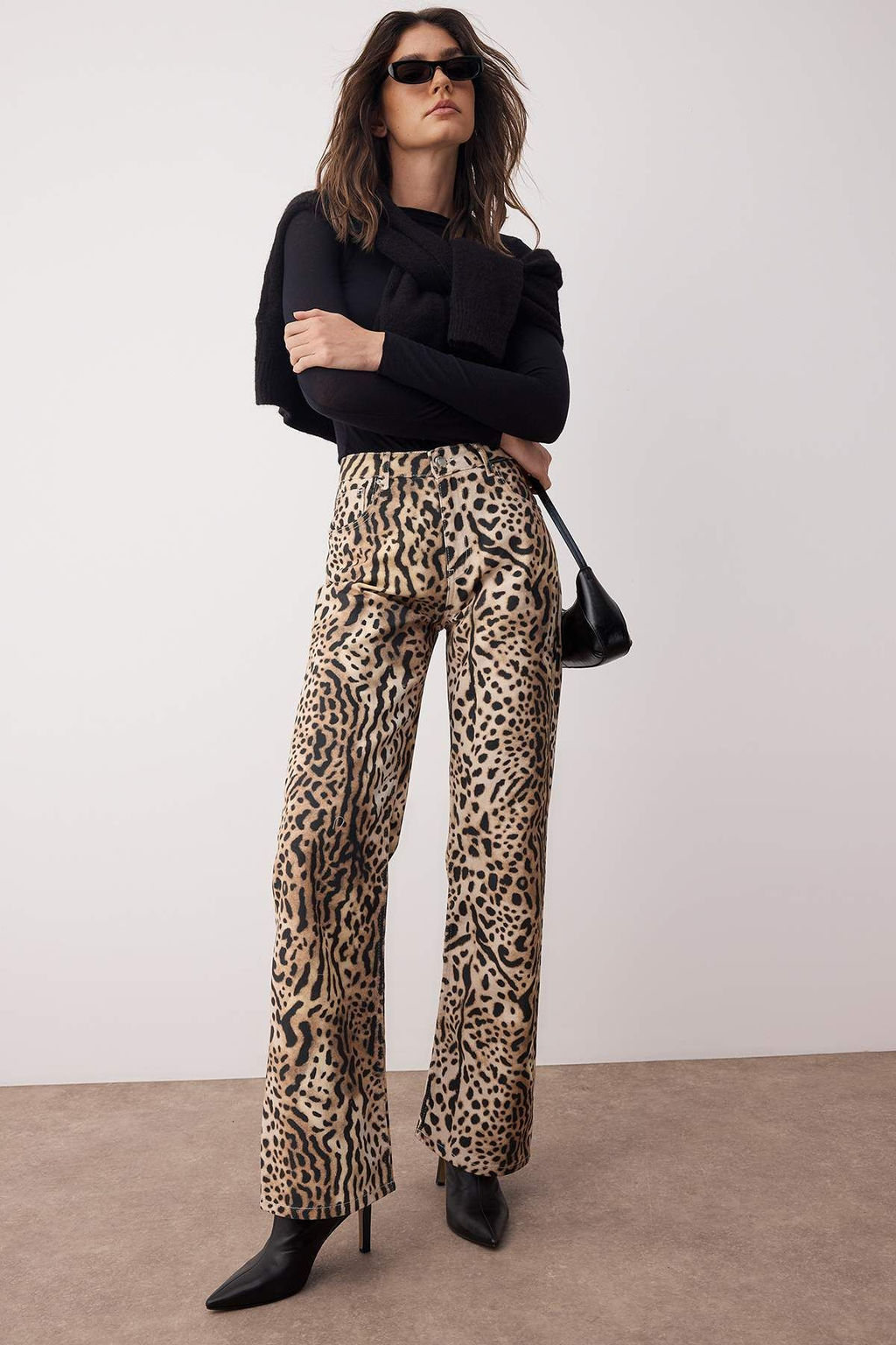 Cok Renkli Animal Leopar Desenli Yuksek Bel Genis Paca Wide Leg Jeans TWOAW26JE00160 - Trendyolmilla фото 2