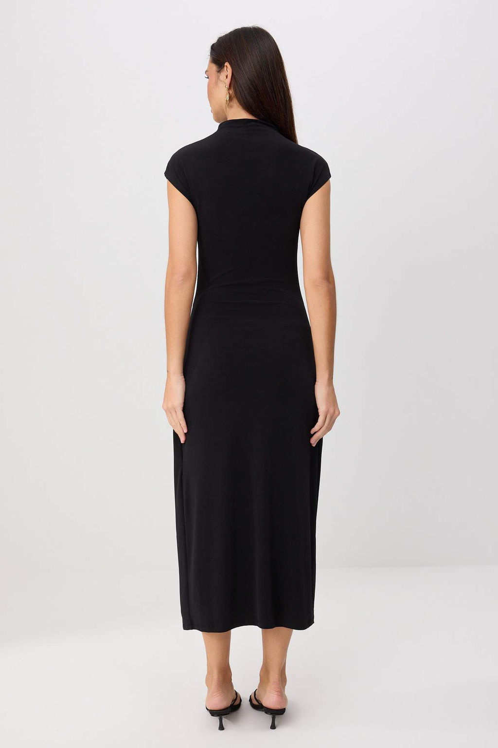 Siyah D_z Bodycon Bisiklet Yaka Standart Kol K_sa Midi Esnek _rme Elbise TWOSS26EL00661 - Trendyolmilla фото 4
