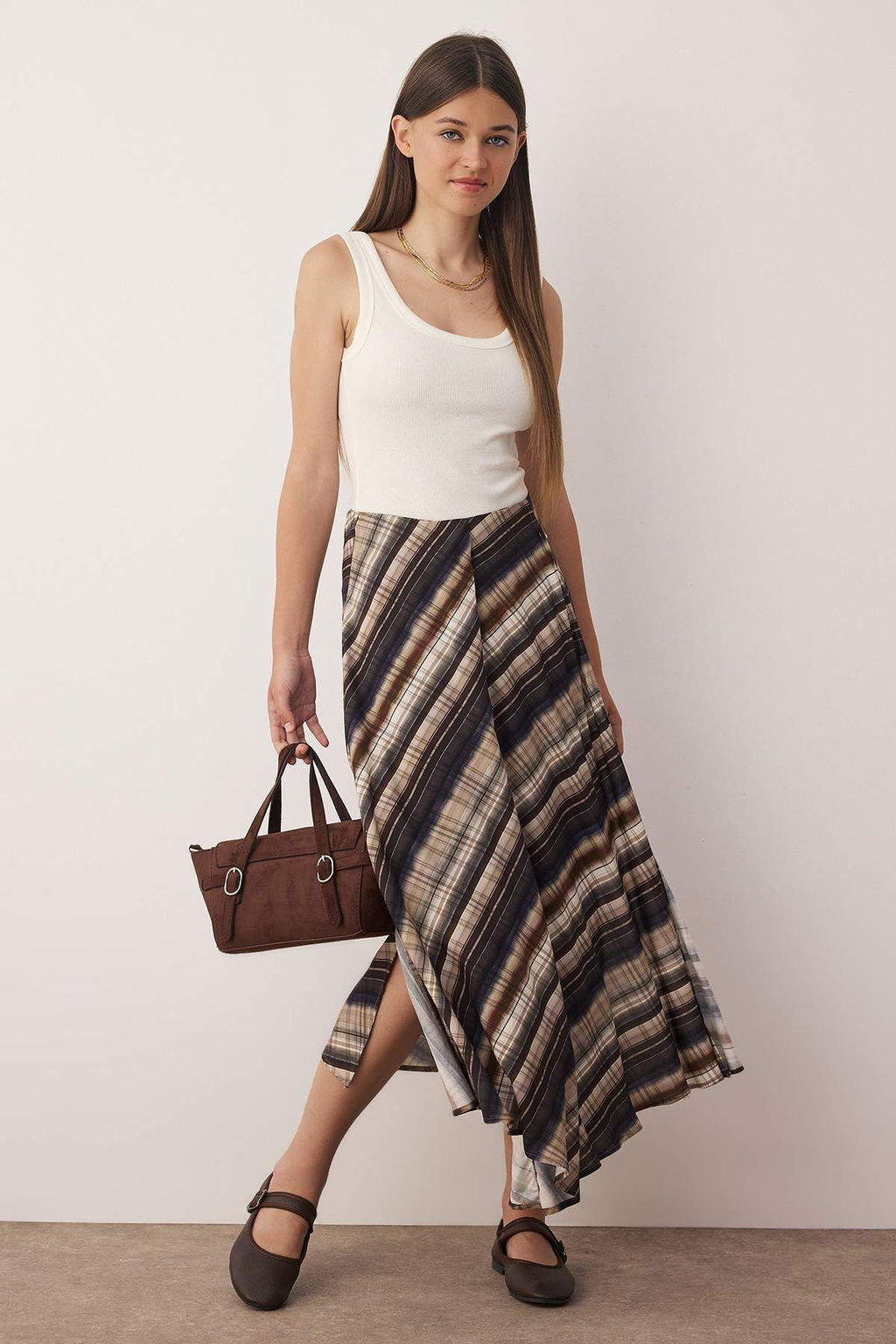 Trendyolmilla Cok Renkli Asimetrik Y?rtmacl? Uzun/Maxi Viskon Etek TWOSS25ET00183 фото 10