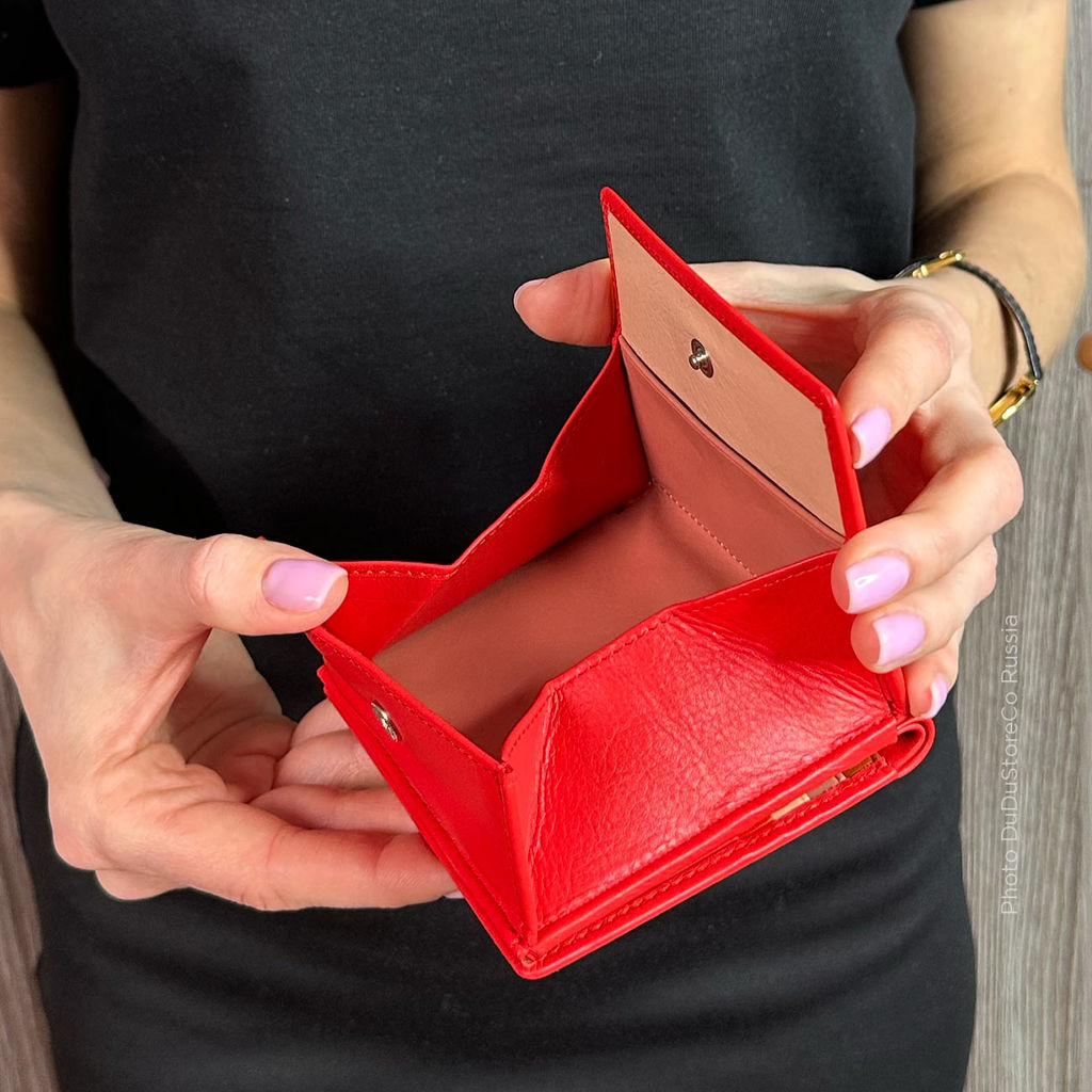 Итальянский кожаный кошелек DuDu серии Flavio | огненно-красный - Dudubags фото 8