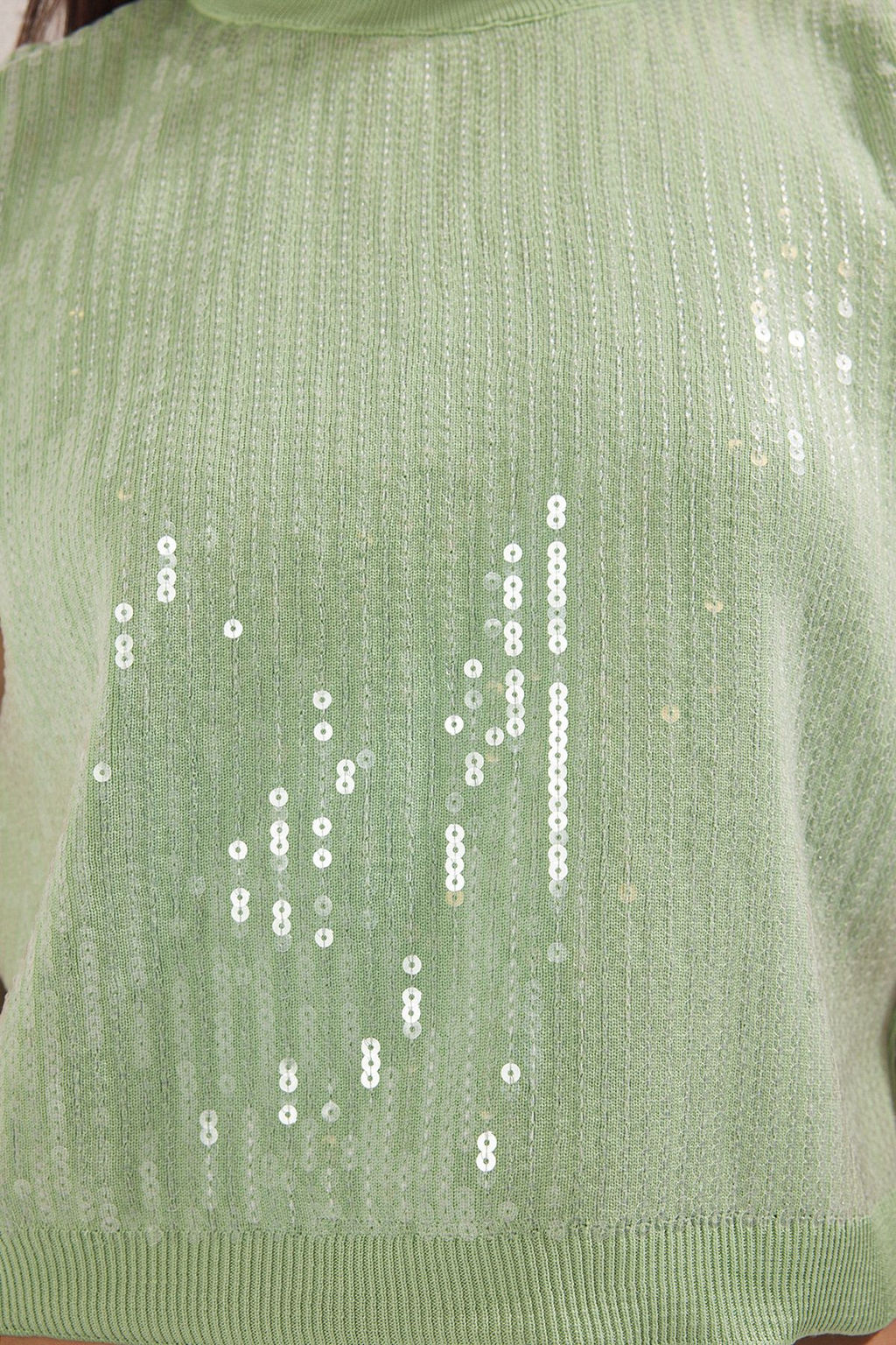 Mint Payetli Bisiklet Yaka Triko Bluz TWOSS25BZ00293 - Trendyolmilla фото 3