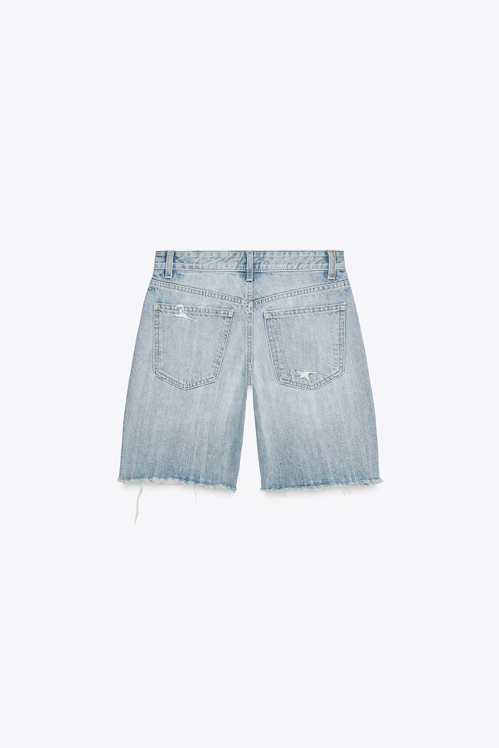 RIPPED MID-WAIST TRF DENIM BERMUDA SHORTS - Zara фото 7
