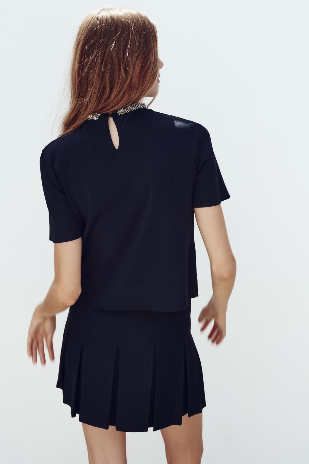 PLAIN KNIT TOP WITH BEADED NECK - Zara фото 4