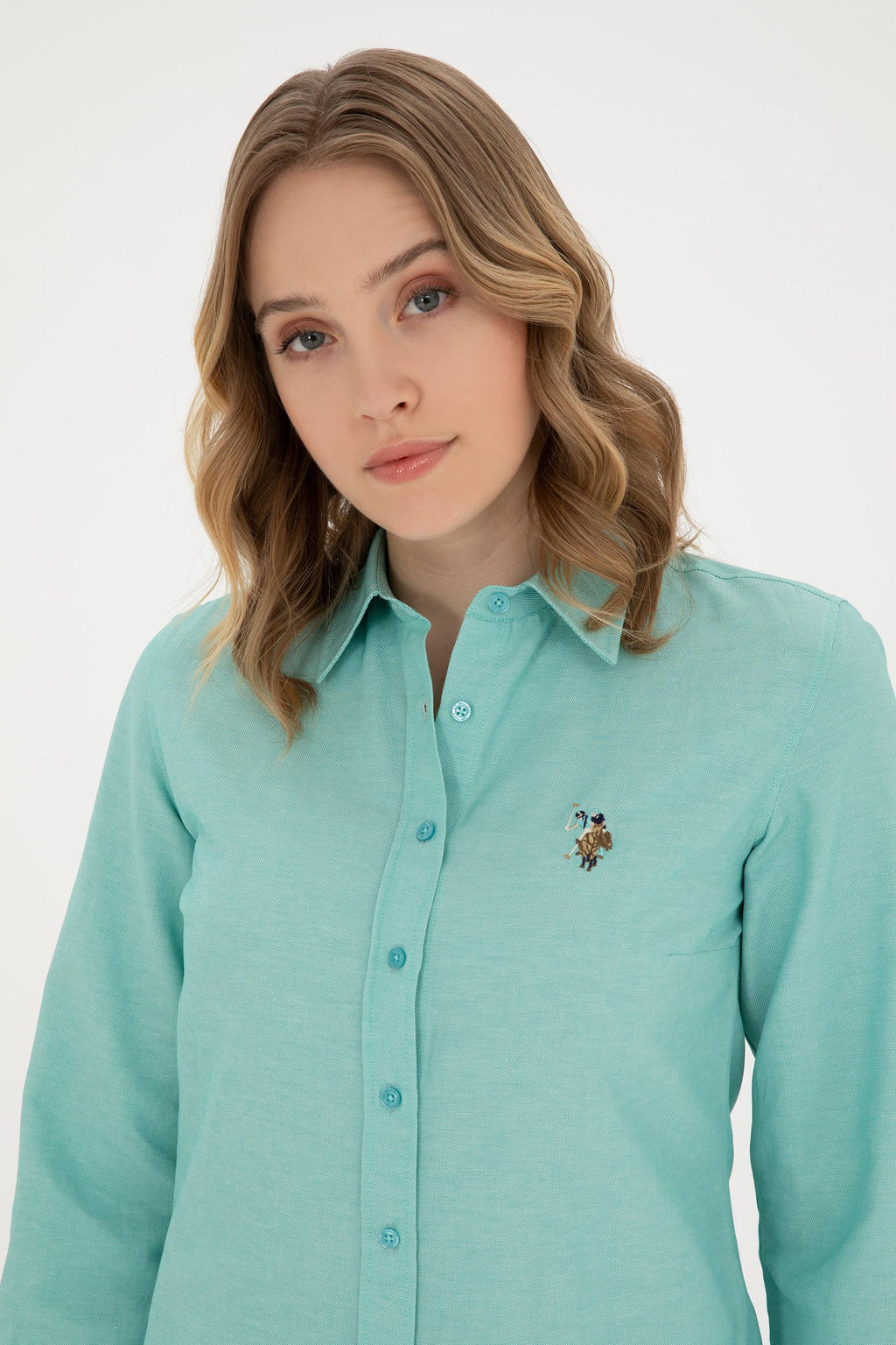 U. S. Polo Assn / Женская мятная базовая рубашка с длинным рукавом - U.s. polo assn фото 9