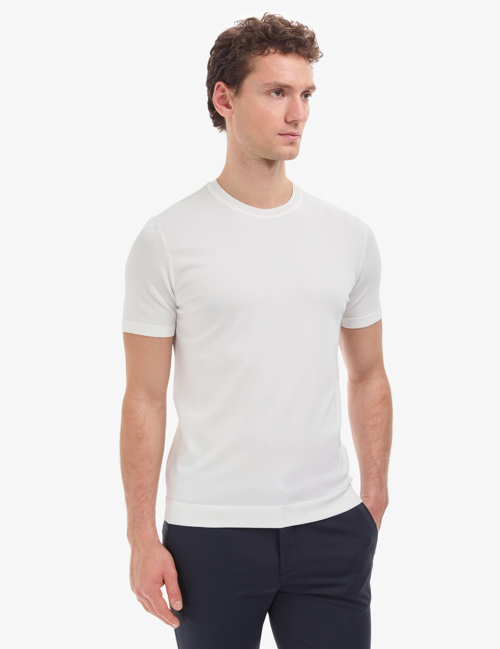 Ekru Slim Fit Bisiklet Yaka Triko Ti__rt