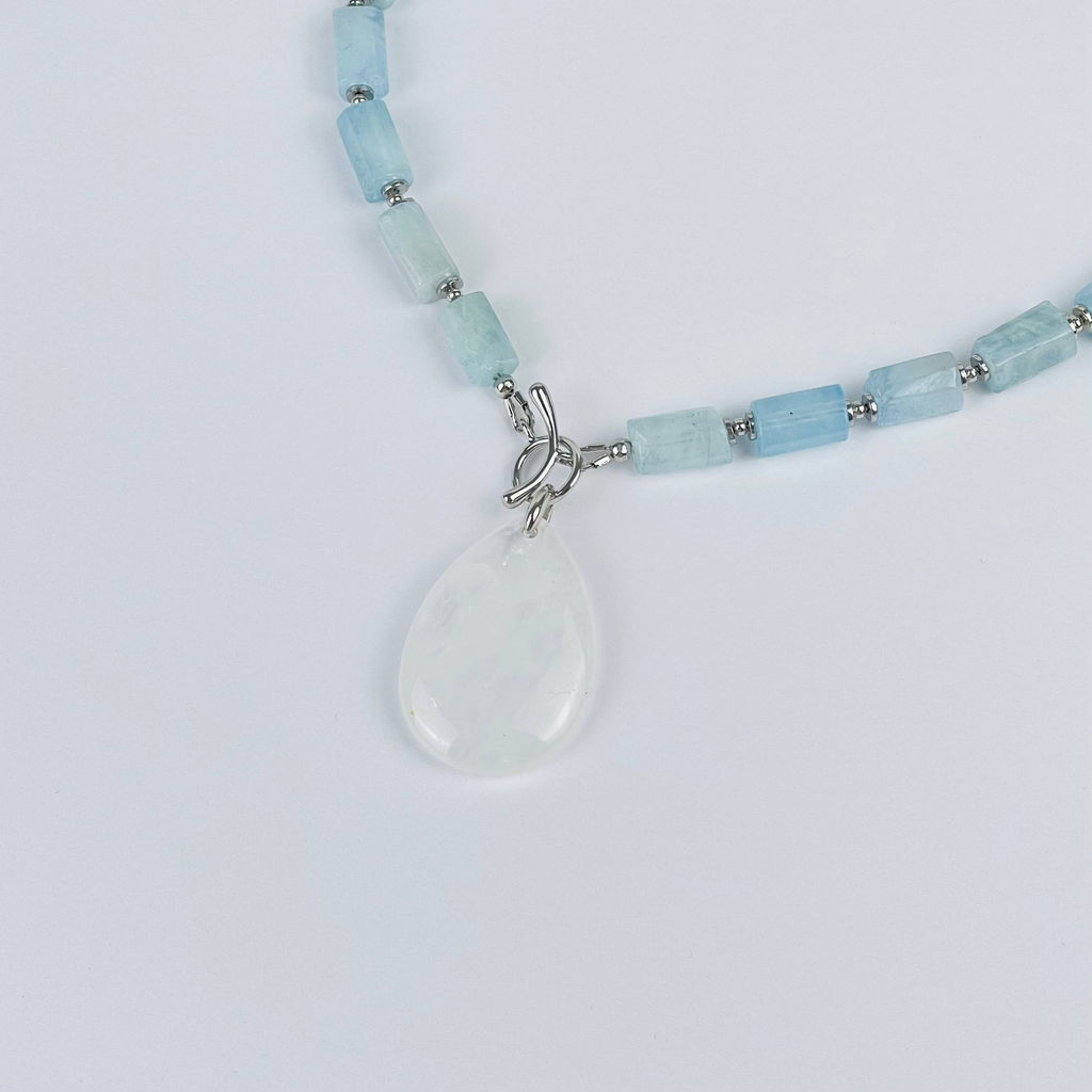 Колье из Аквамарина с Горным Хрусталем 42 см