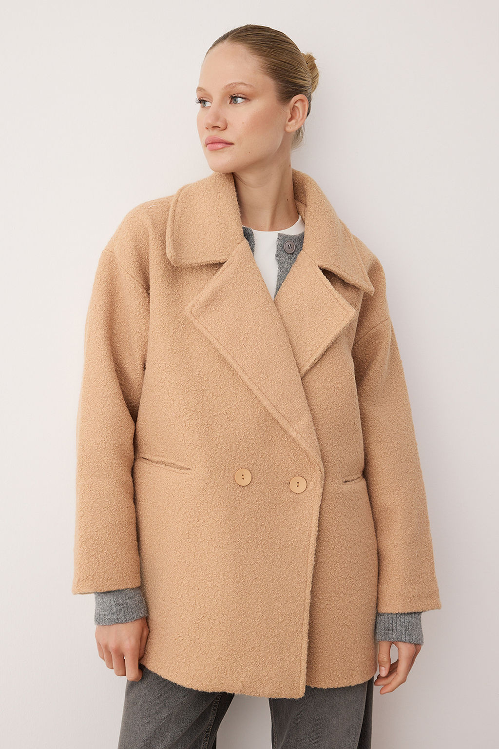 Vizon Buklet Kruvaze Oversize Midi Kaban TWOAW26KB00070 - Trendyolmilla фото 11