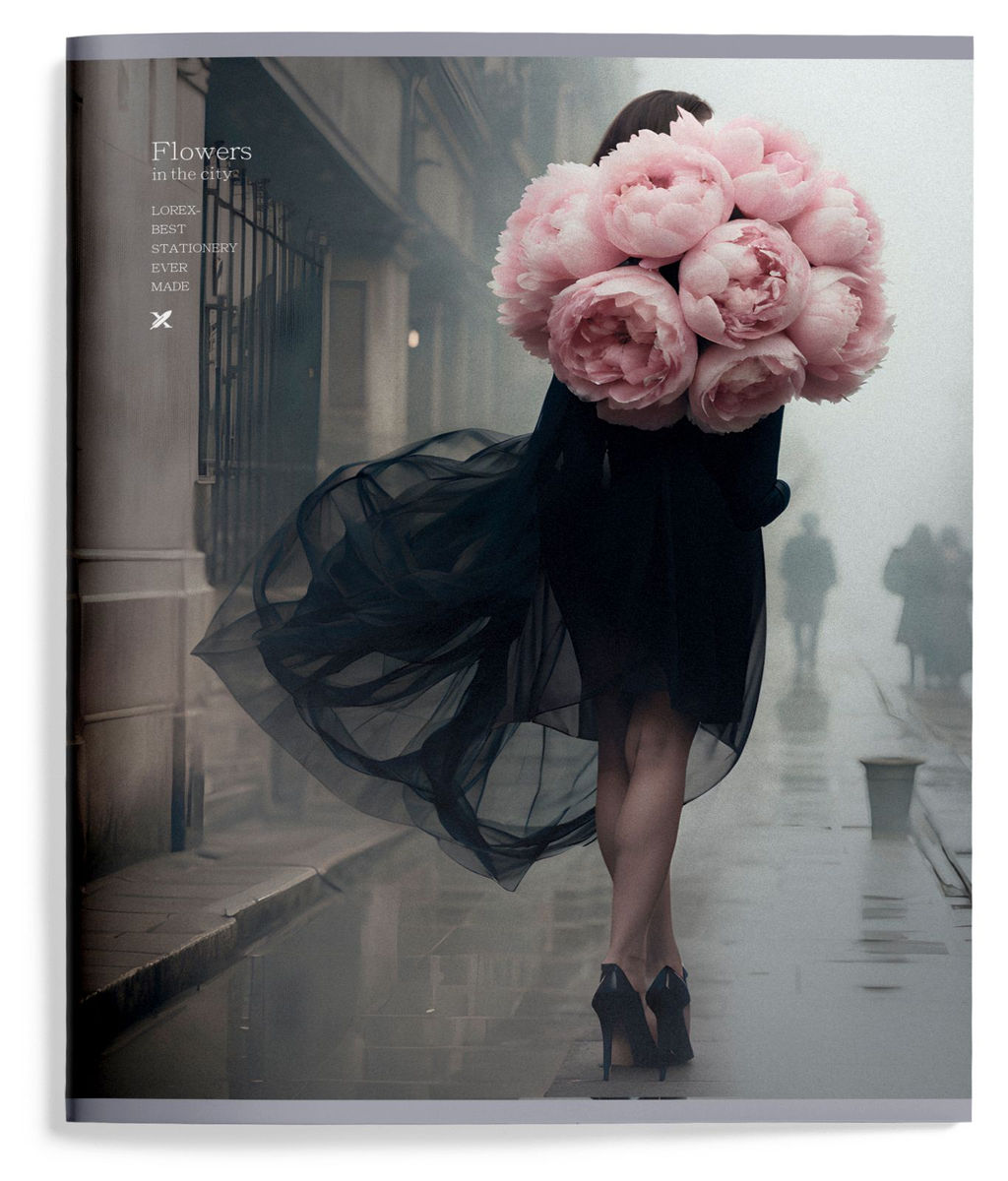 Тетрадь 48 л. А5 клетка, на скрепке, офсет LOREX FLOWERS IN THE CITY мелованный картон, двойная обложка, запечатка форзаца, soft touch - Buro фото 6