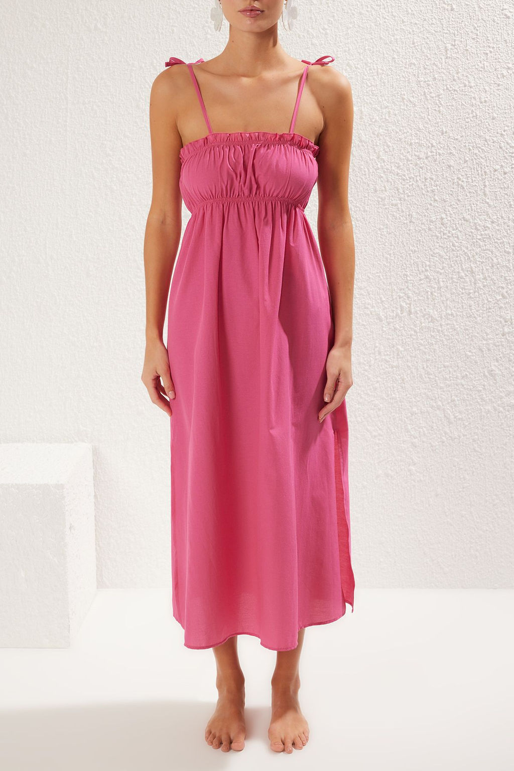 Pembe Dokuma Buzgulu Maxi Plaj Elbise TBESS25EL00029 - Trendyolmilla фото 3