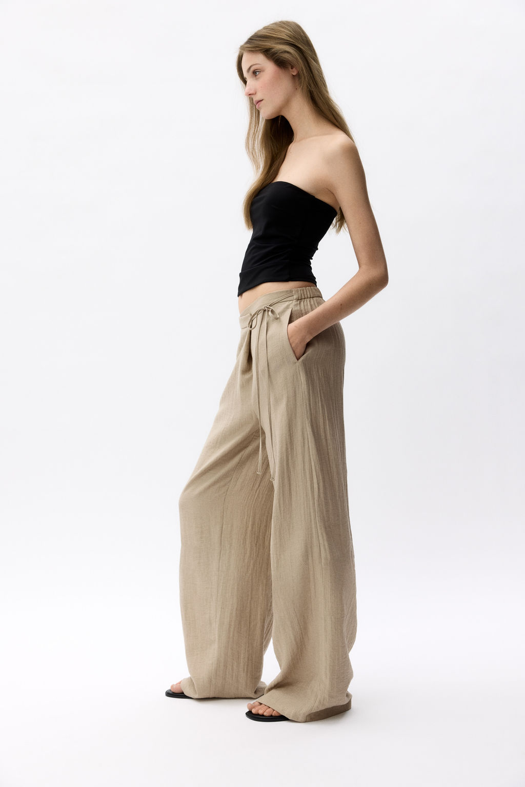 Pantal?n cruzado en mezcla de lino - H&m фото 4