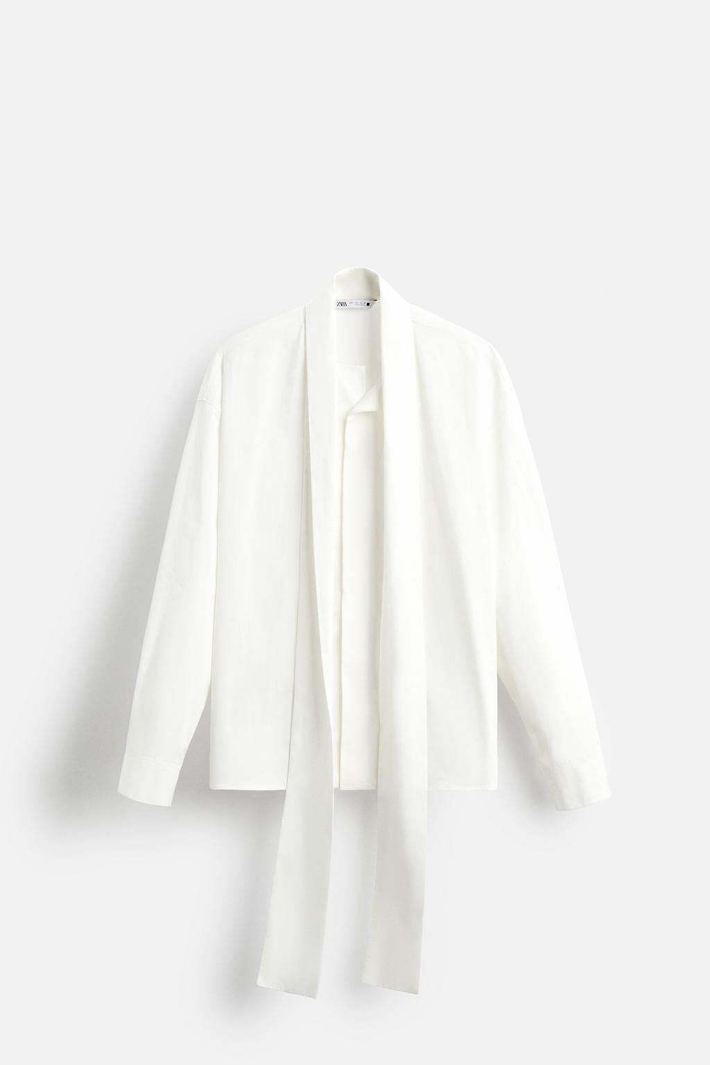 RELAXED FIT TIE-NECK SHIRT - Zara фото 6